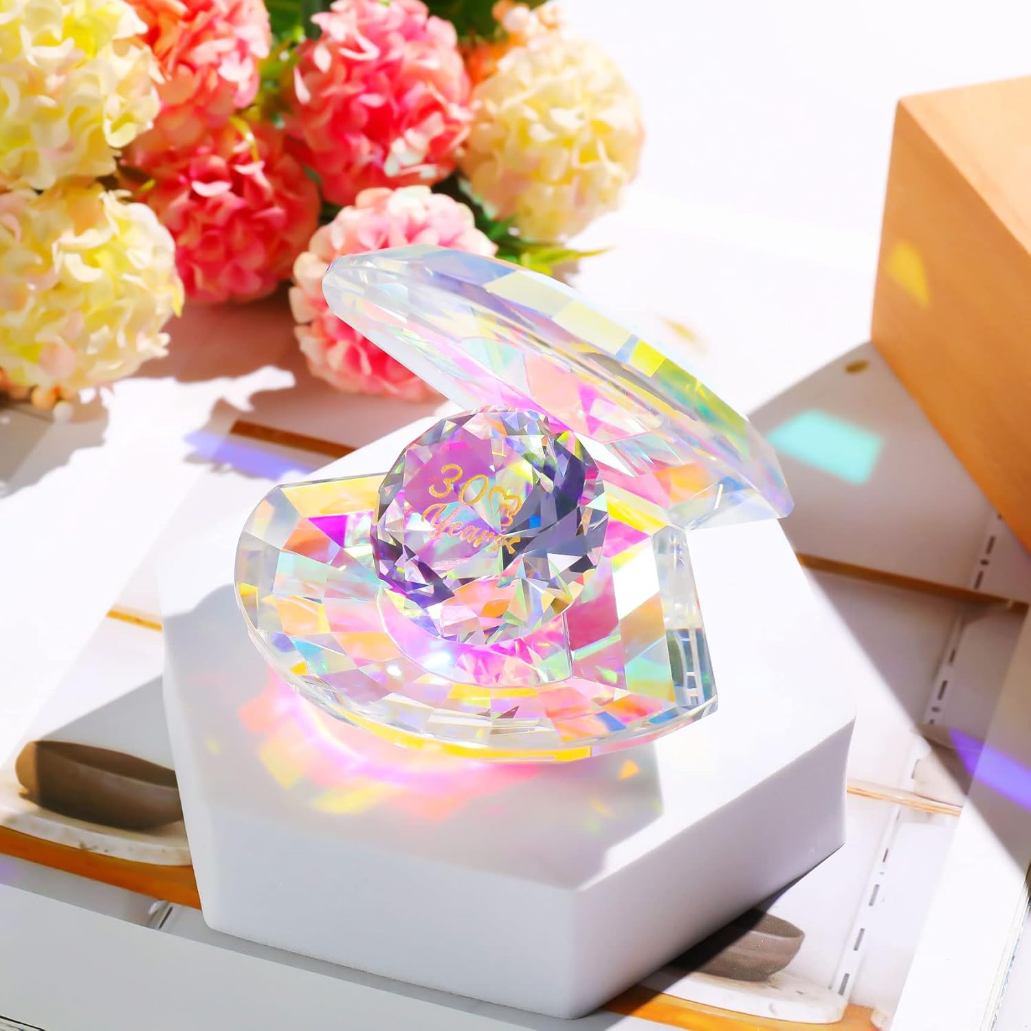 YWHL Figura de cristal de 30 años para esposa, marido, regalo tradicional de 30 aniversario de boda para parejas, regalo creativo de boda de perlas