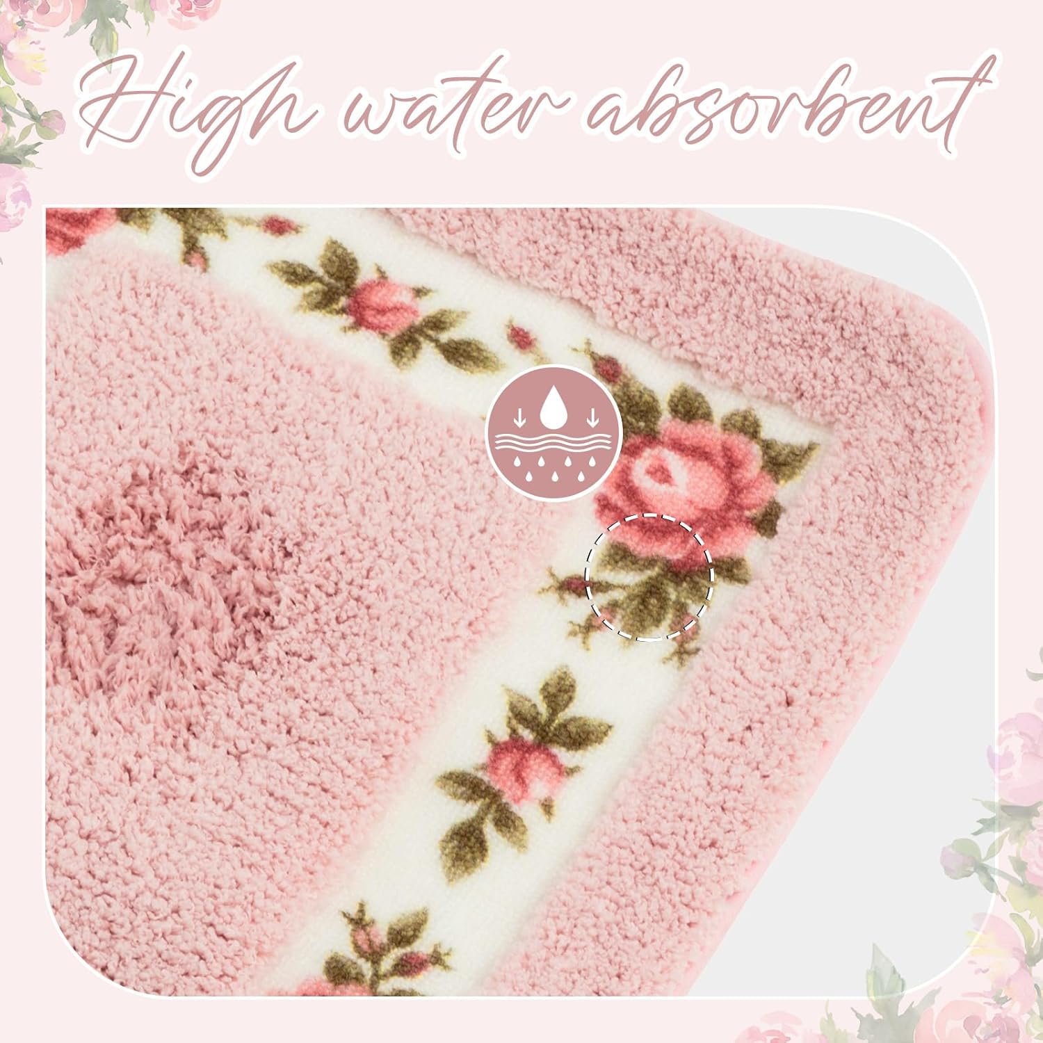 Drydiet Juego de 3 alfombras de baño rosas florales en forma de U, cubierta de tapa de inodoro, antideslizante, absorbente, floral, para hotel,