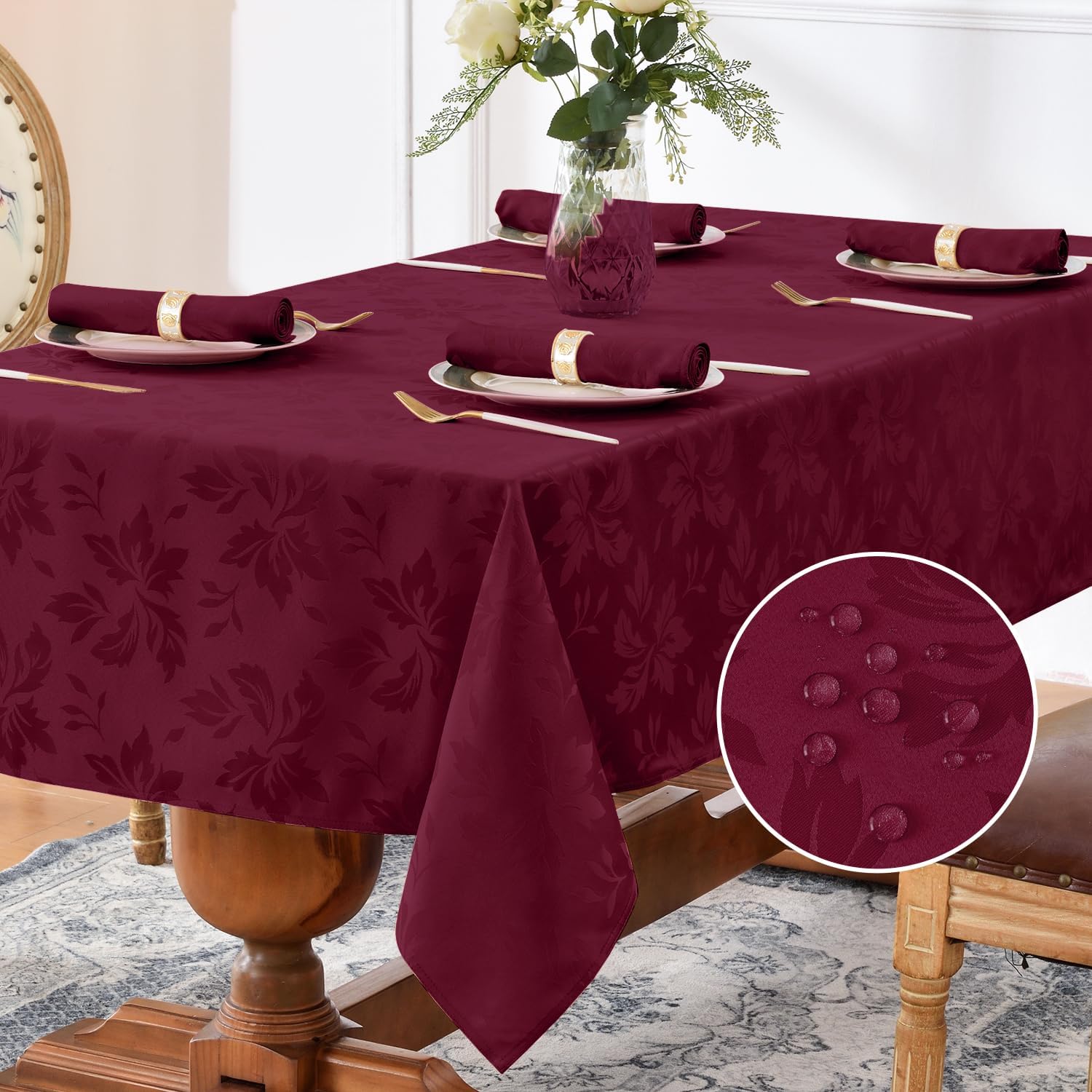 Romanstile Mantel rectangular de jacquard, elegante mantel impermeable con patrón floral de damasco, fundas decorativas de gran peso para cenas,