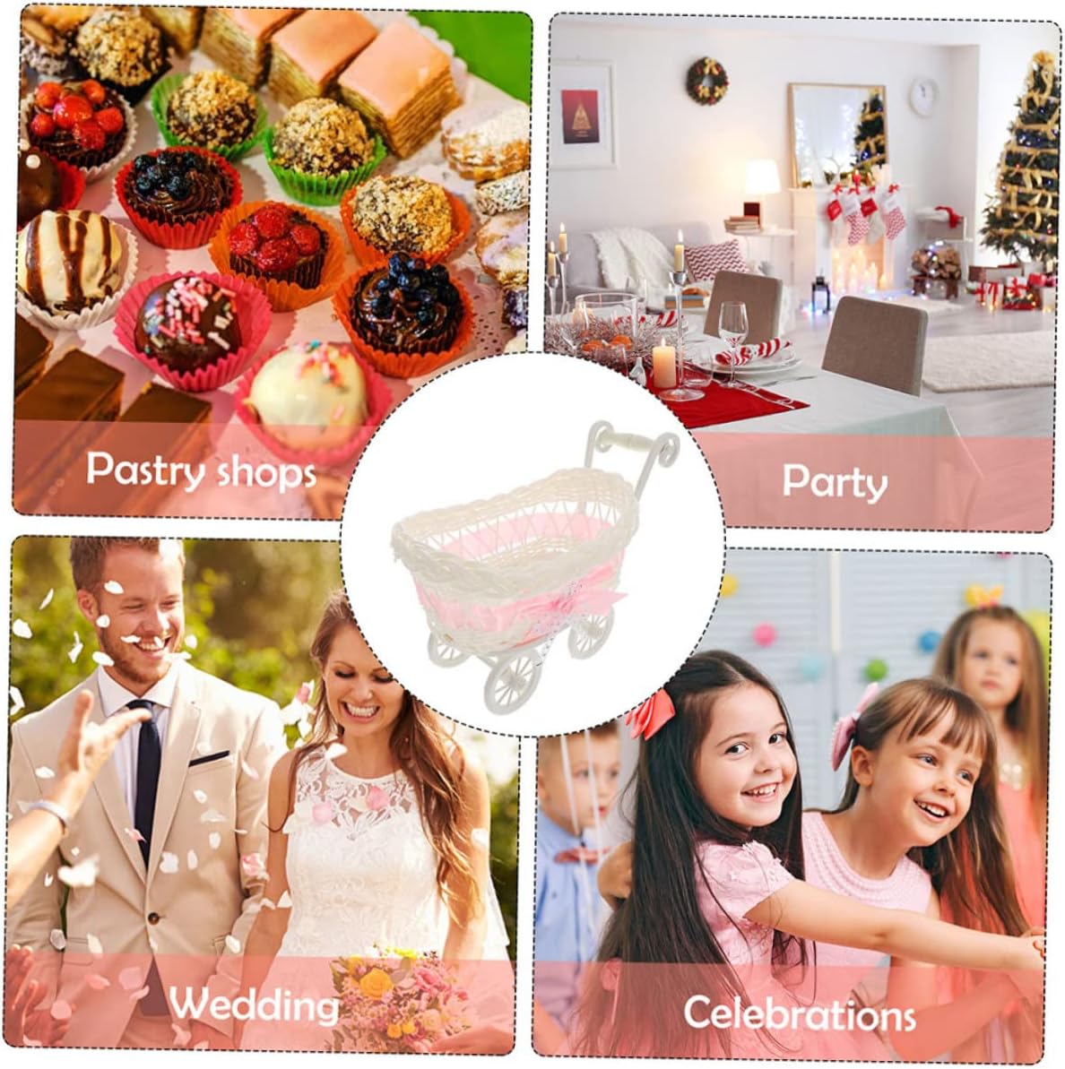 2 cestas tejidas para fiestas, decoraciones de boda para ceremonia, cesta rosa, decoración de ratán, cesta de flores de ducha, caja de dulces de