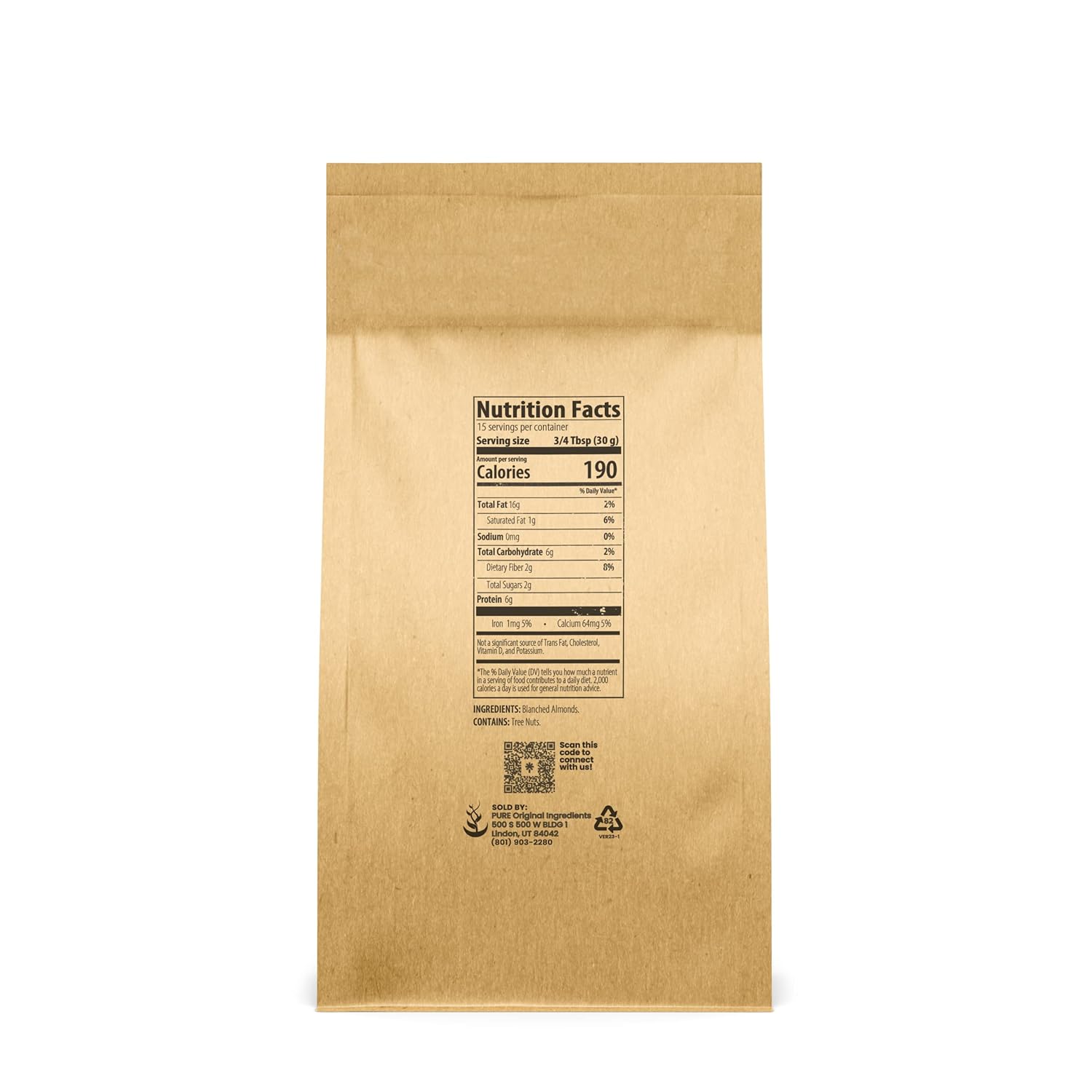 Pure Original Ingredients Paquete de harina de almendras y extracto de stevia, varios tamaños sin gluten, horneado