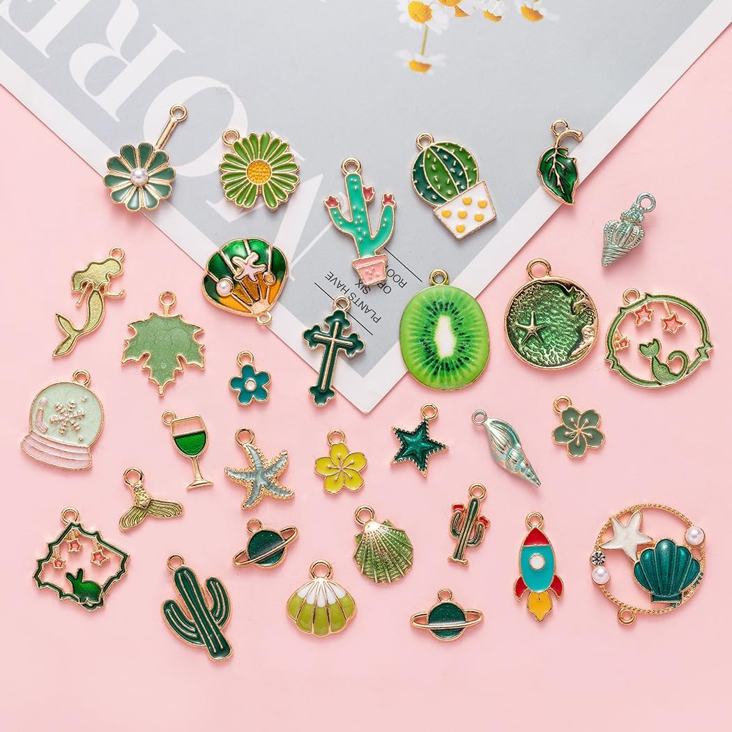 KHIOPNT 31 dijes de esmalte mixto para hacer joyas, lote a granel, collar, aretes, pulsera, hallazgos artesanales