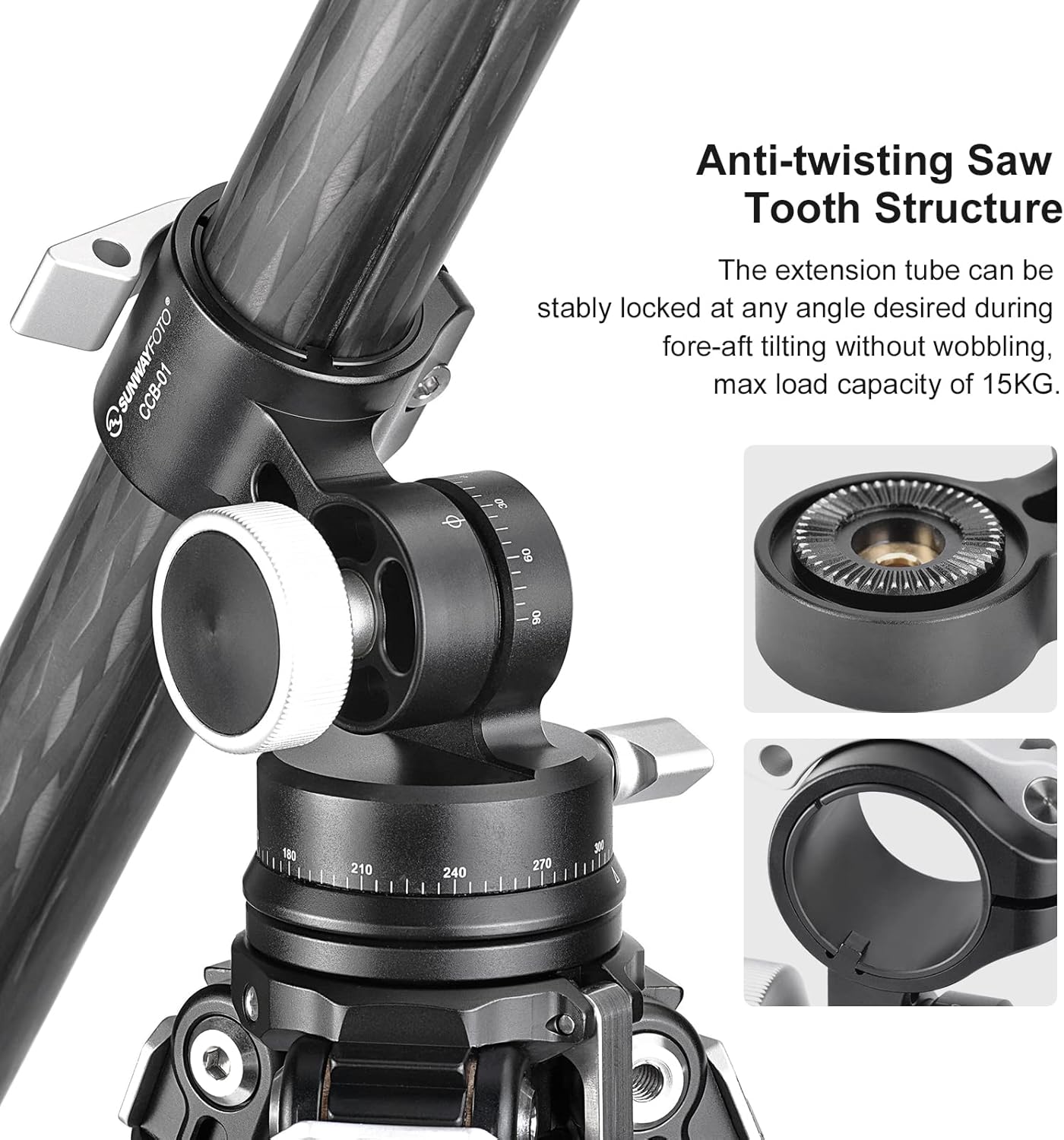 SUNWAYFOTO CCB-01 1.260 in trípode de carbono brazo superior con 2-Way Head Kit DSLR Overhead Mount para disparo horizontal