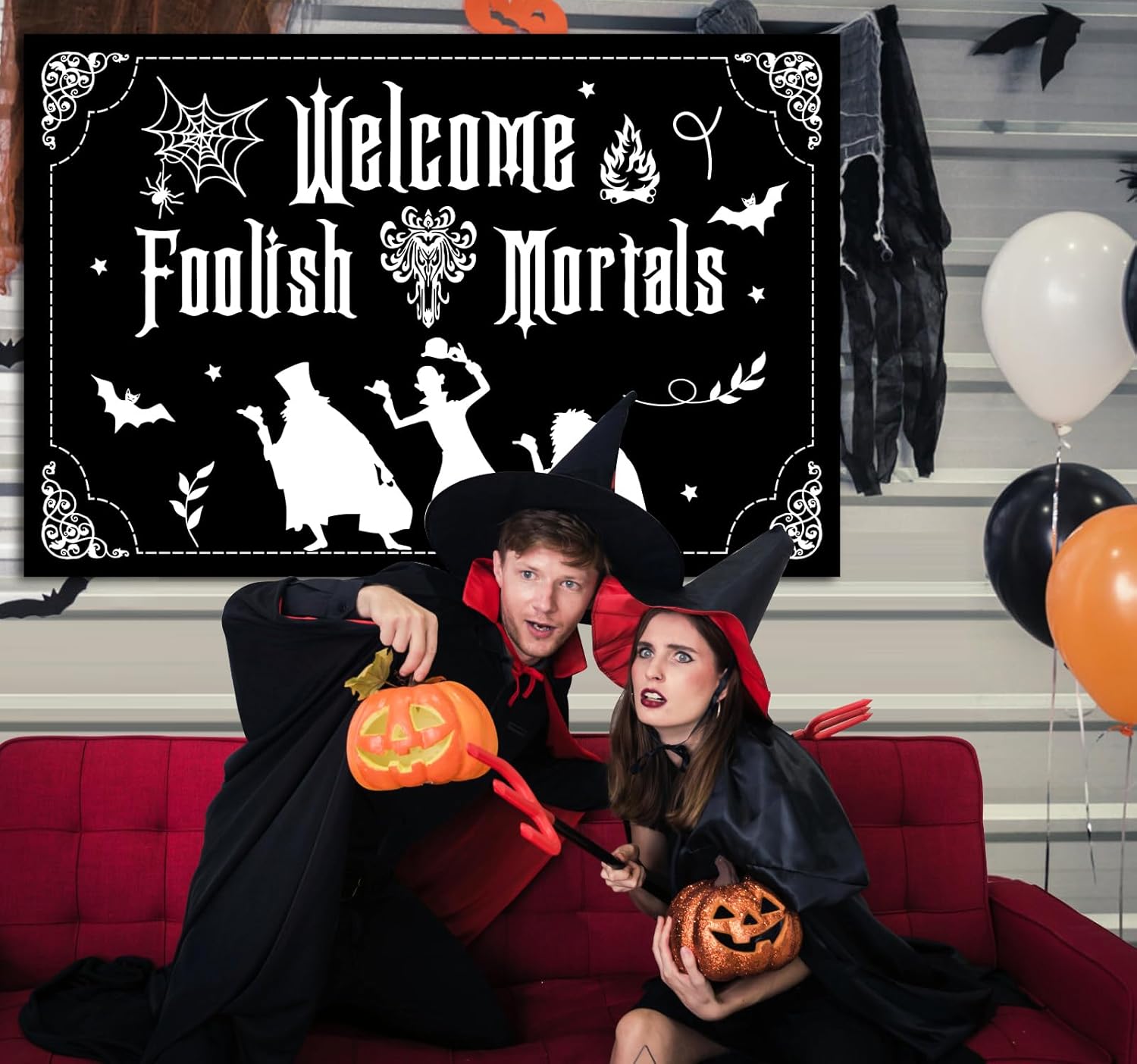 Telón de fondo de decoración de Manssion encantada, pancarta de bienvenida para fiesta de Halloween, suministros de fiesta de casa embrujada,