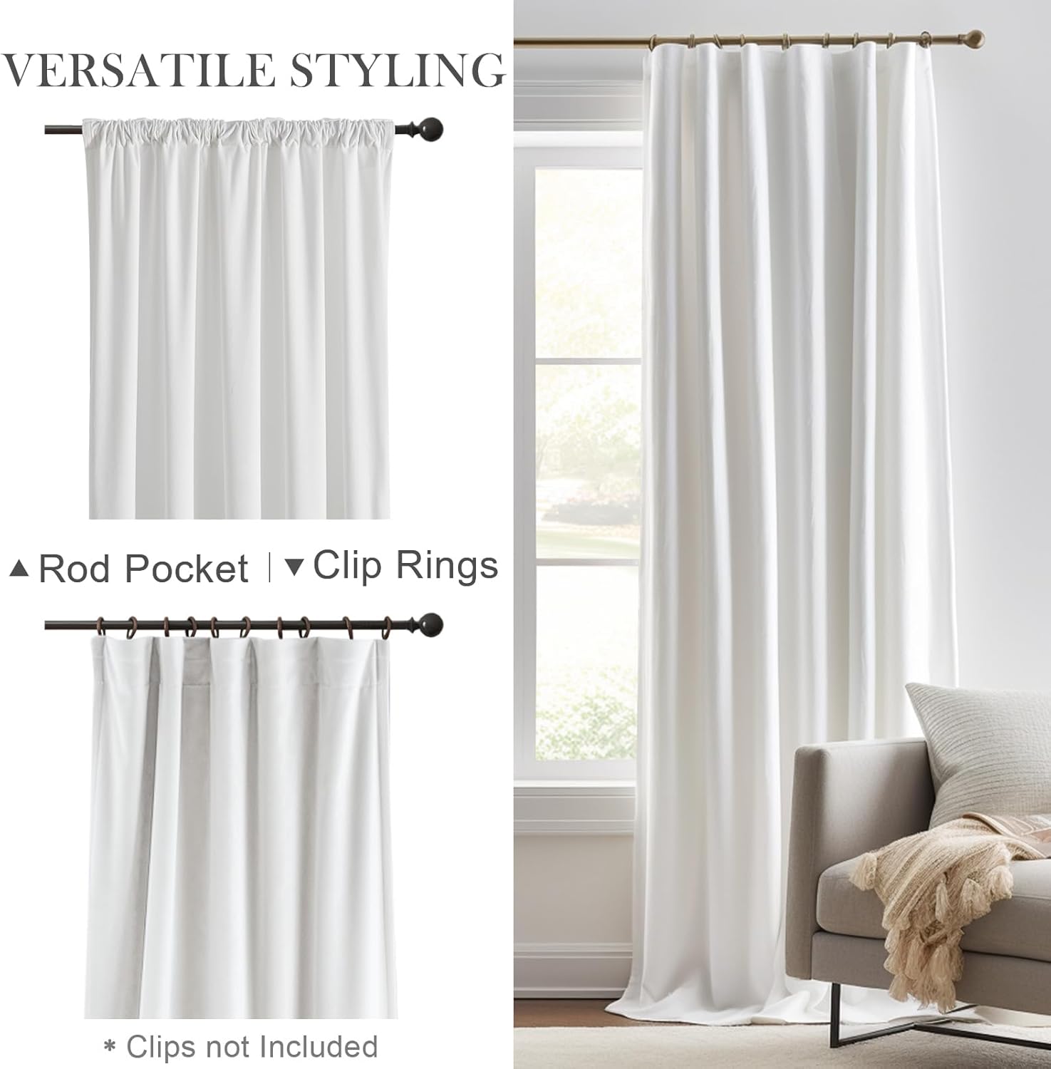 COLLACT Cortinas de terciopelo blanco para dormitoriosala de estar, cortinas filtrantes de luz de 108 pulgadas de largo, con aislamiento térmico, de