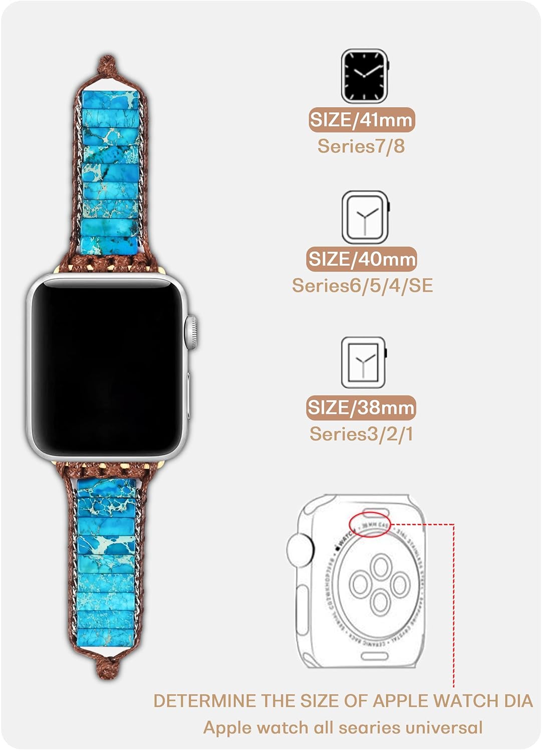 Smarwiss Handmade Boho Watch Bracelet Compatible with Apple Watch Band 41mm 40mm 38mm, Turquoise Wax Rope Weaving Beads Watch Strap for iwatch