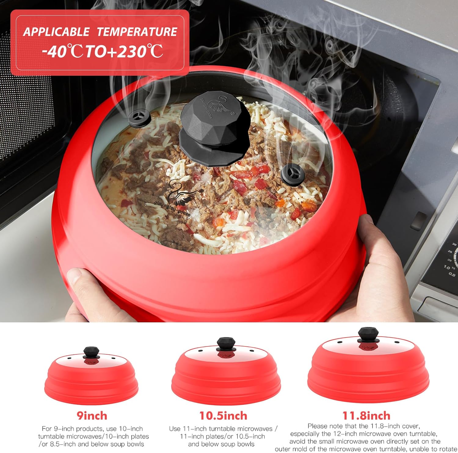 Cubierta de vidrio ventilado para microondas, tapa protectora de salpicaduras con silicona plegable para alimentos como cubierta de placa de 10.5