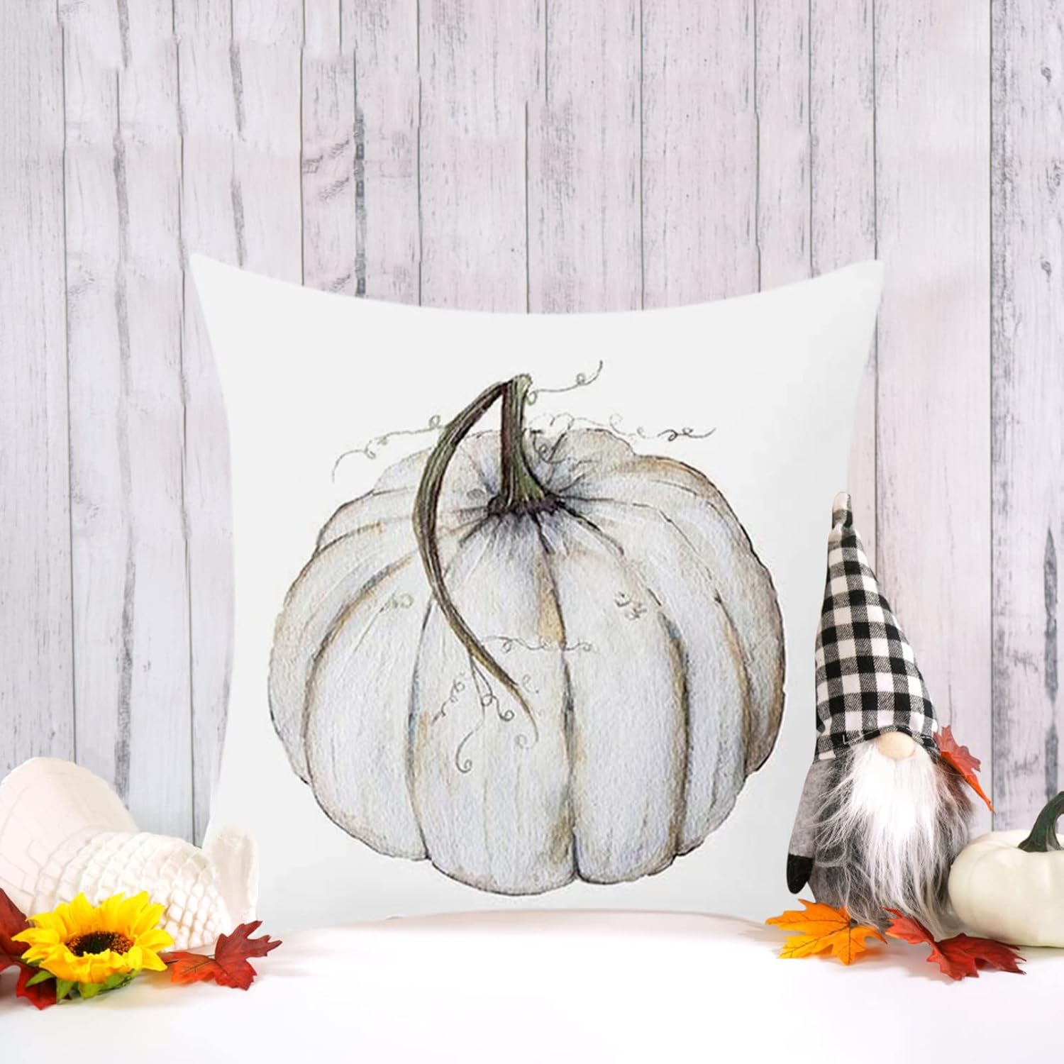 Juego de 4 fundas de almohada decorativas de otoño, decoración de granja de calabaza, calabaza, hoja de arce, funda de cojín decorativa de otoño