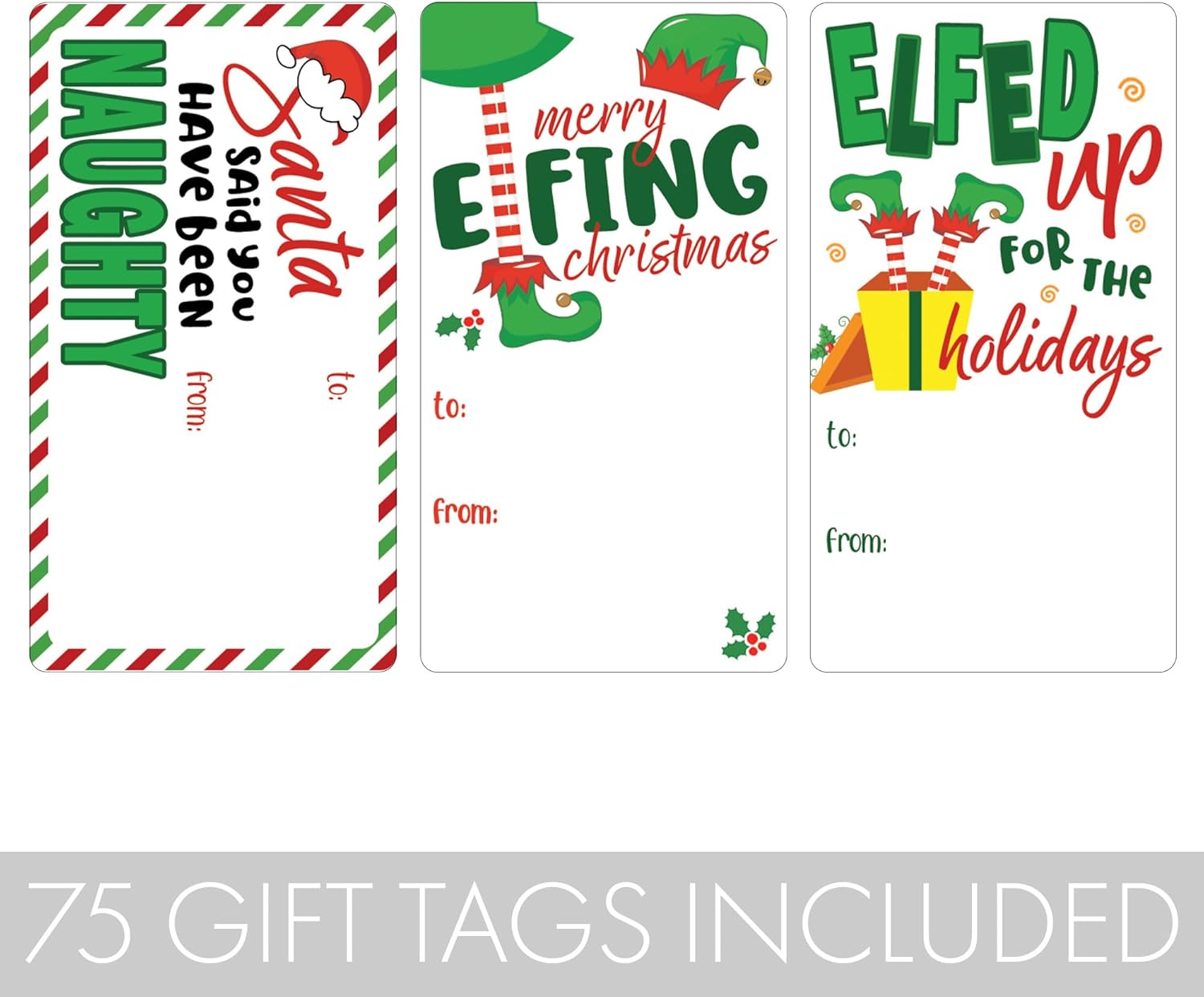 Divertidas etiquetas adhesivas de regalo de Navidad, 75 etiquetas, etiquetas de regalo de elfo navideño