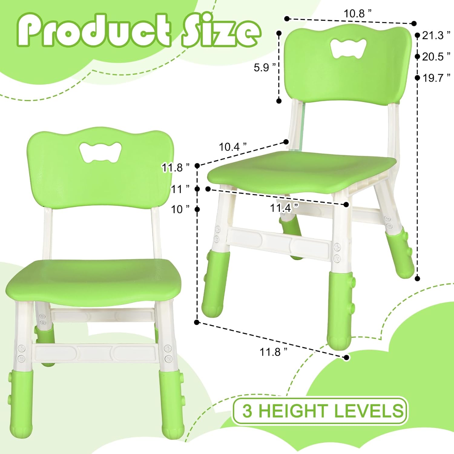 Paquete de 2 sillas ajustables para niños, juego de asientos de plástico para niños, sillas de altura para niños, sillas de estudio para niños y