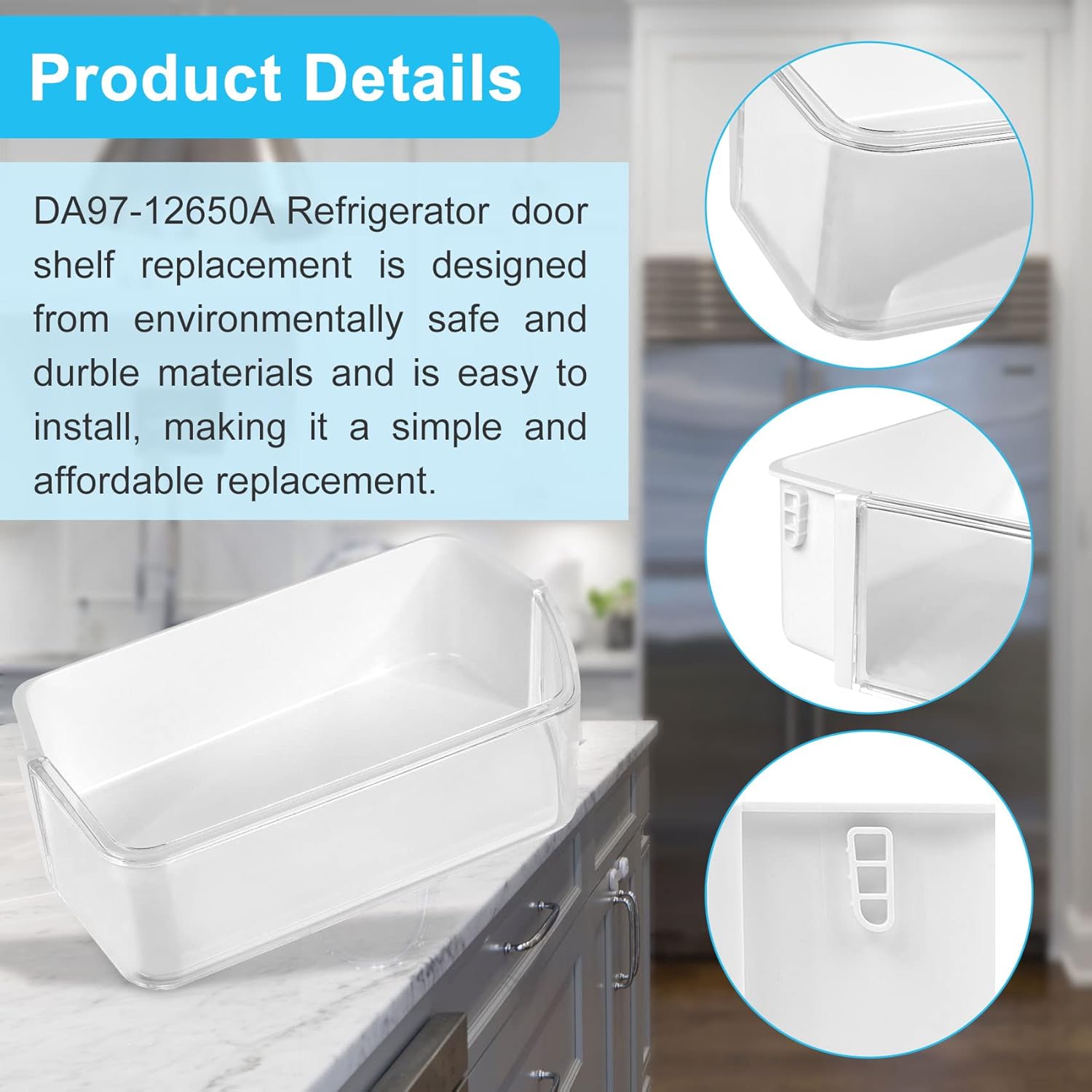 DA97-12650A – Cesta de estante para puerta de refrigerador, lado derecho, compatible con Samsung RF260, RF261, RF263, estantes de refrigerador,