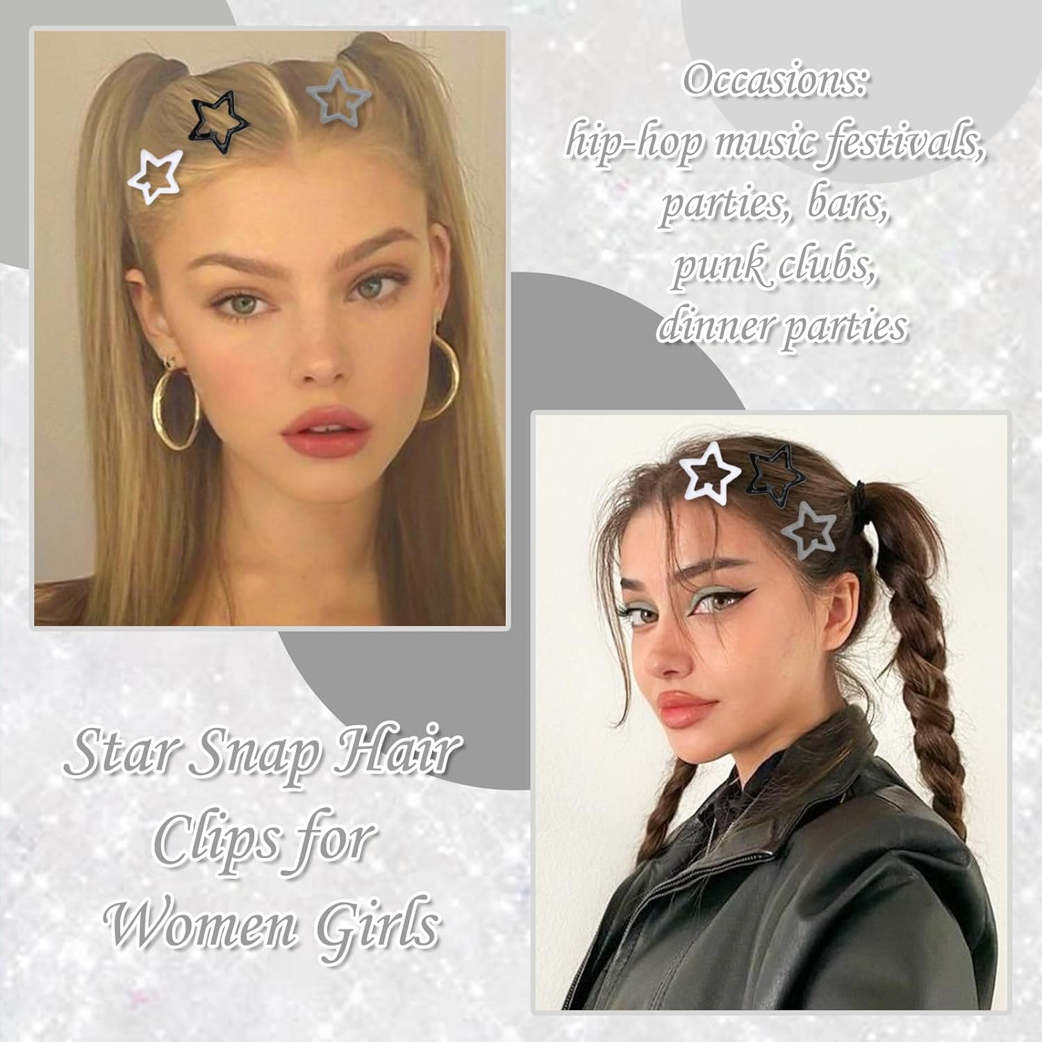 NAISKA Pinzas para el cabello con diseño de estrella negra, antideslizantes, accesorios para niñas y mujeres (12 unidades)