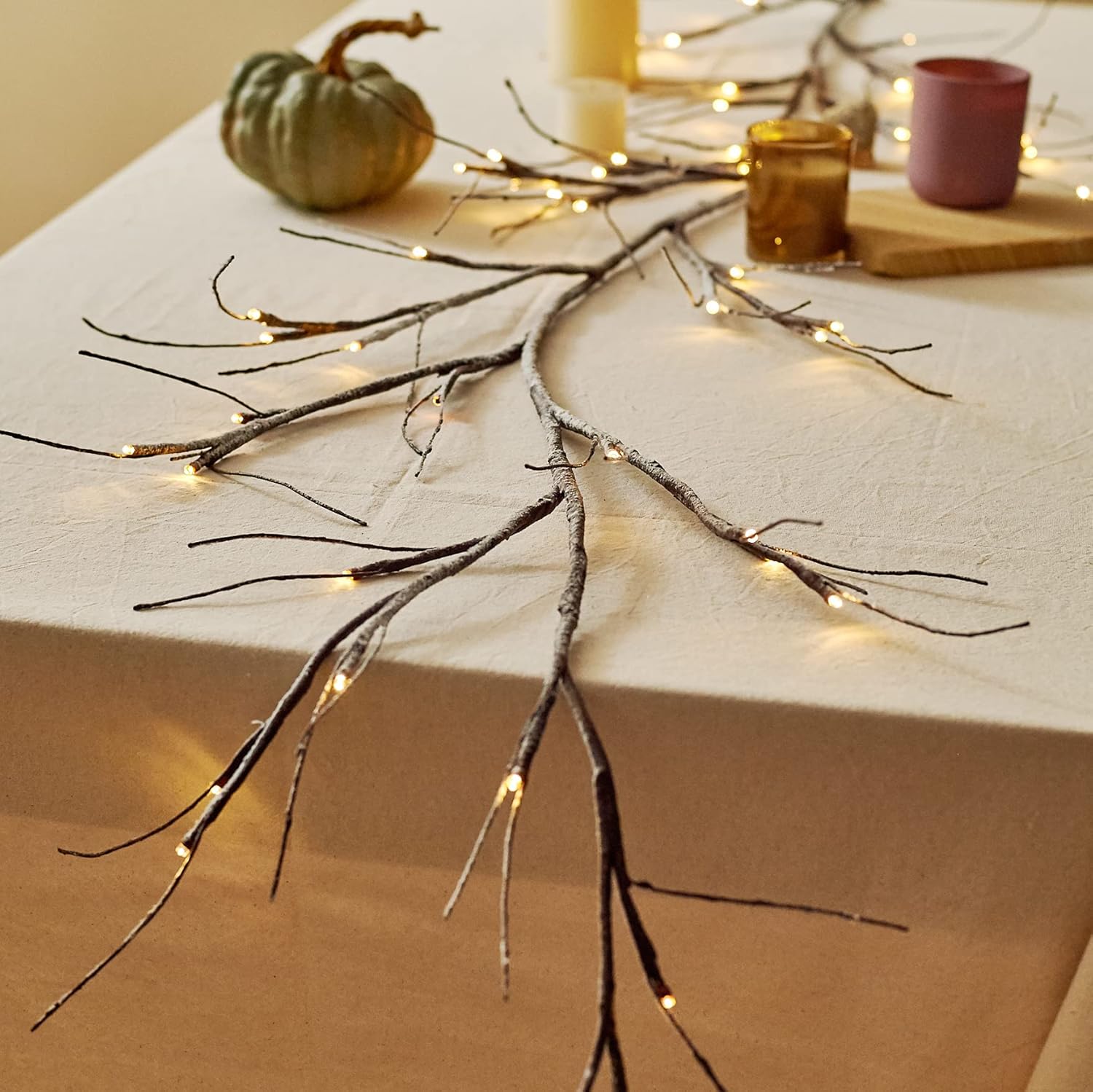 MIYA LIFE Guirnalda de ramas de nieve de Navidad, 6 pies, 48 LED, funciona con pilas, ramita iluminada para festival de invierno, fiesta, manto,