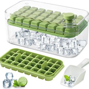 Bandeja para cubitos de hielo con tapa y contenedor, paquete de 2 bandejas de cubitos de hielo para congelador, 64 cubos de hielo, fácil de usar, Bandeja para cubitos de hielo con tapa y contenedor, paquete de 2 bandejas de cubitos de hielo para congelador, 64 cubos de hielo, fácil de usar,