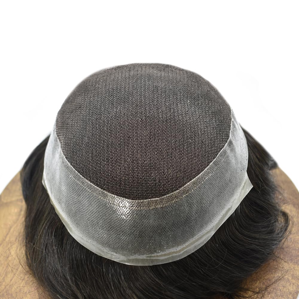 Healthlif Toupee para hombres, cabello humano europeo de encaje francés para hombre, sistema de reemplazo de cabello, piel de polietileno alrededor
