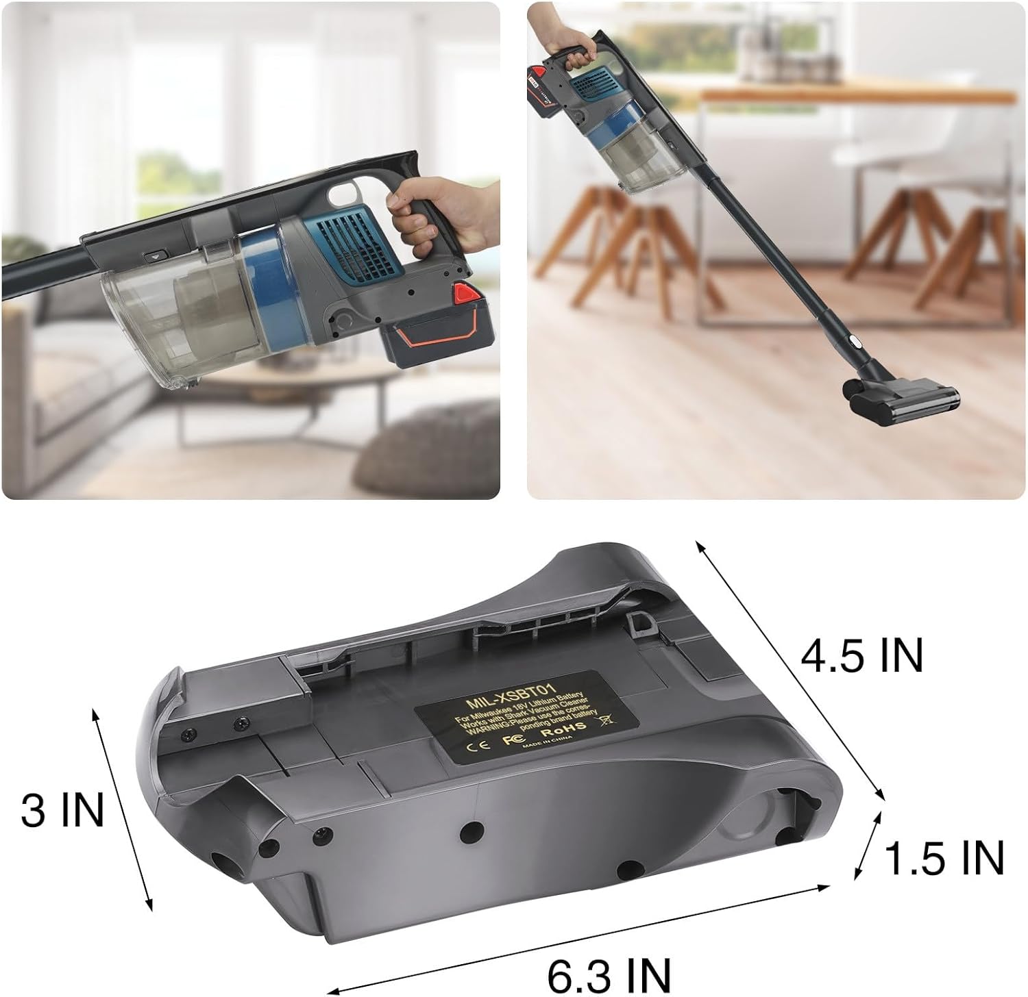 Adaptador de batería para aspiradora Shark IZ QZ Series, adaptador de conversión a batería Milwaukee de 18 V para reemplazar para batería Shark