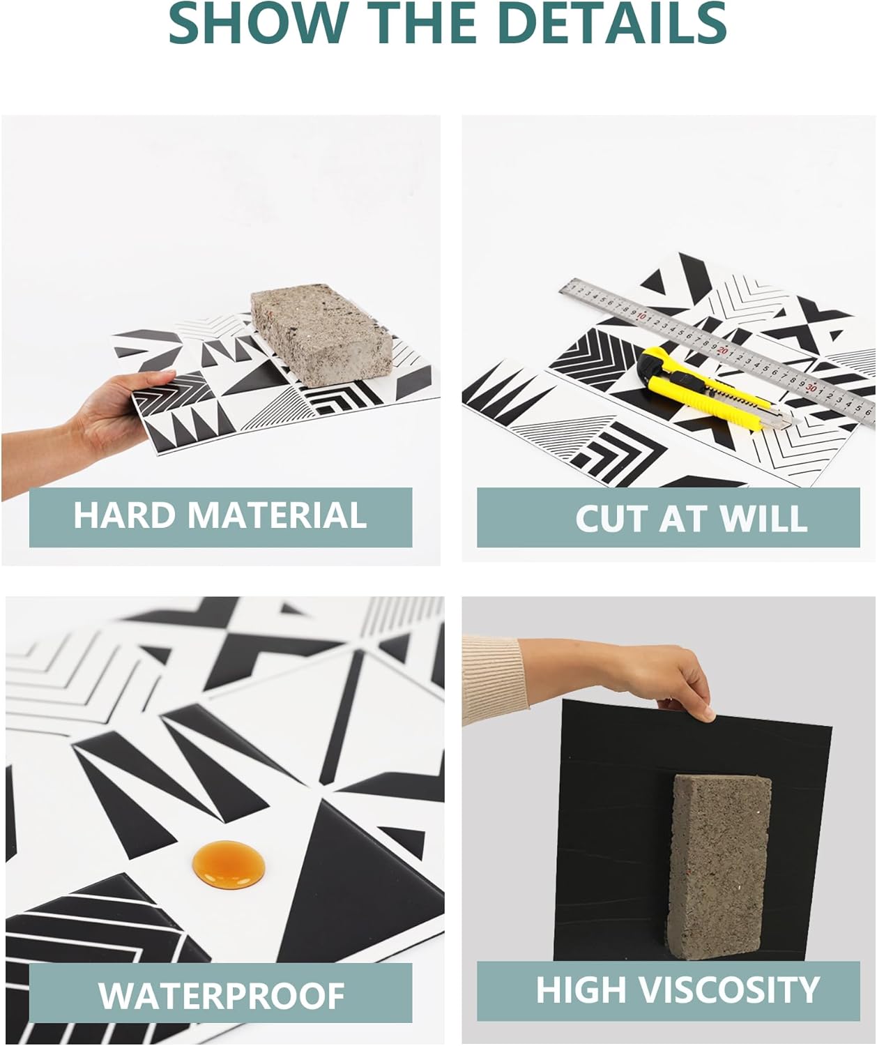 10 hojas de materiales duros para despegar y pegar, azulejos de PVC, paneles de pared 3D para sala de estar, baño, 11.6 x 11.6 pulgadas