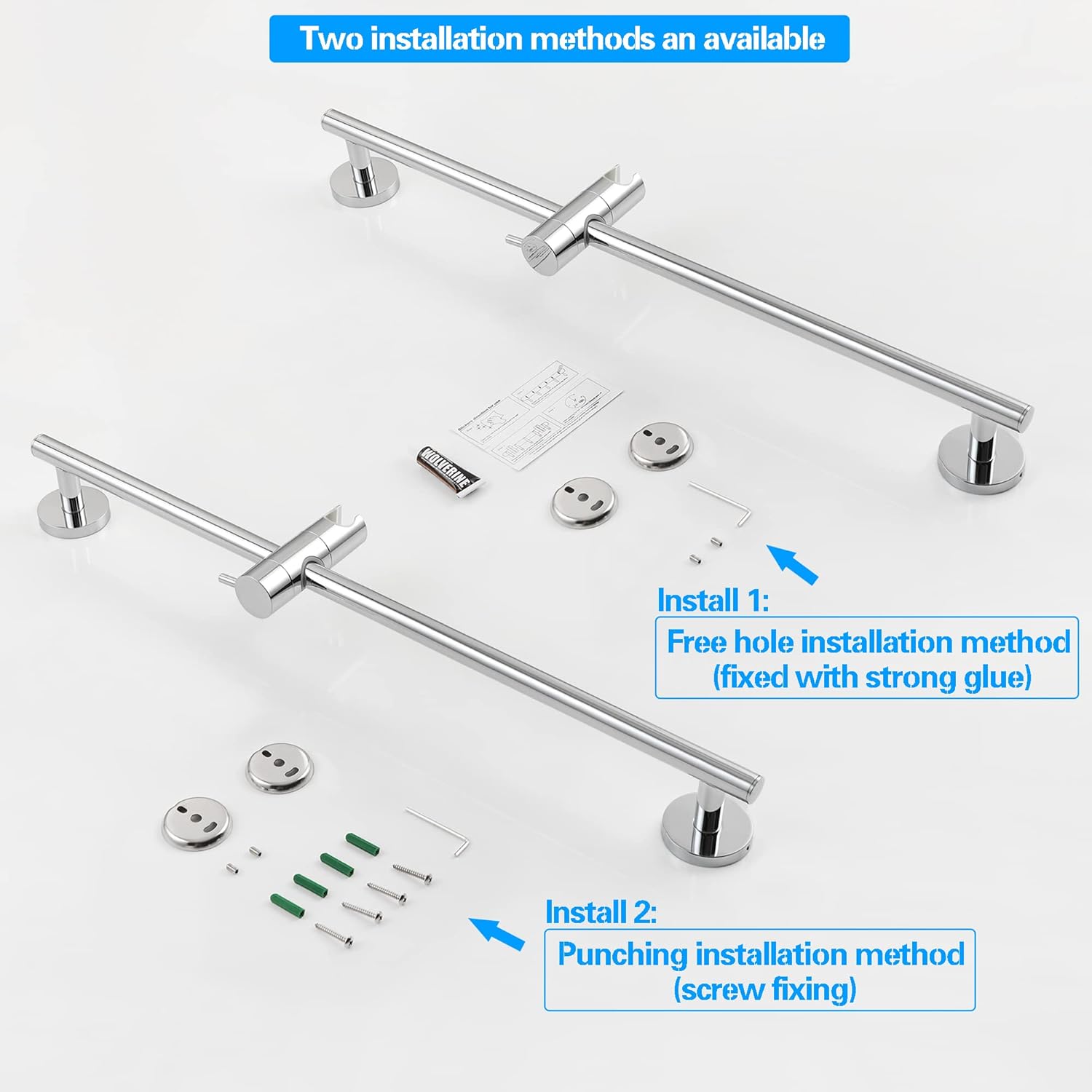 Barra de soporte para cabezal de ducha de baño, barra deslizante de 26 pulgadas de montaje en pared, sin taladro, con barra de ducha de mano