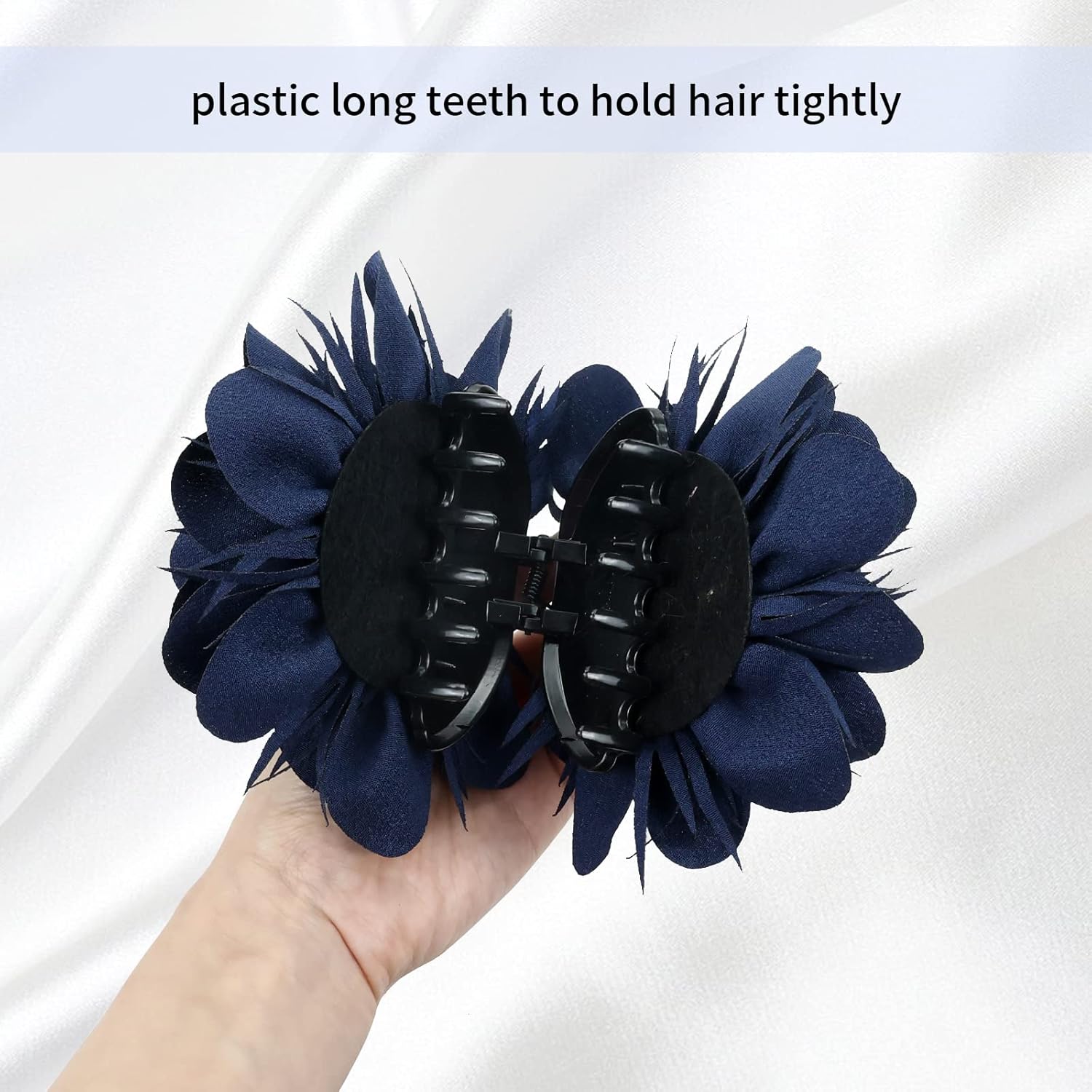 Paquete de 4 pinzas de plástico para el cabello con flores de satén grandes, pasadores, mandíbulas, abrazaderas, soportes para moño, accesorios para