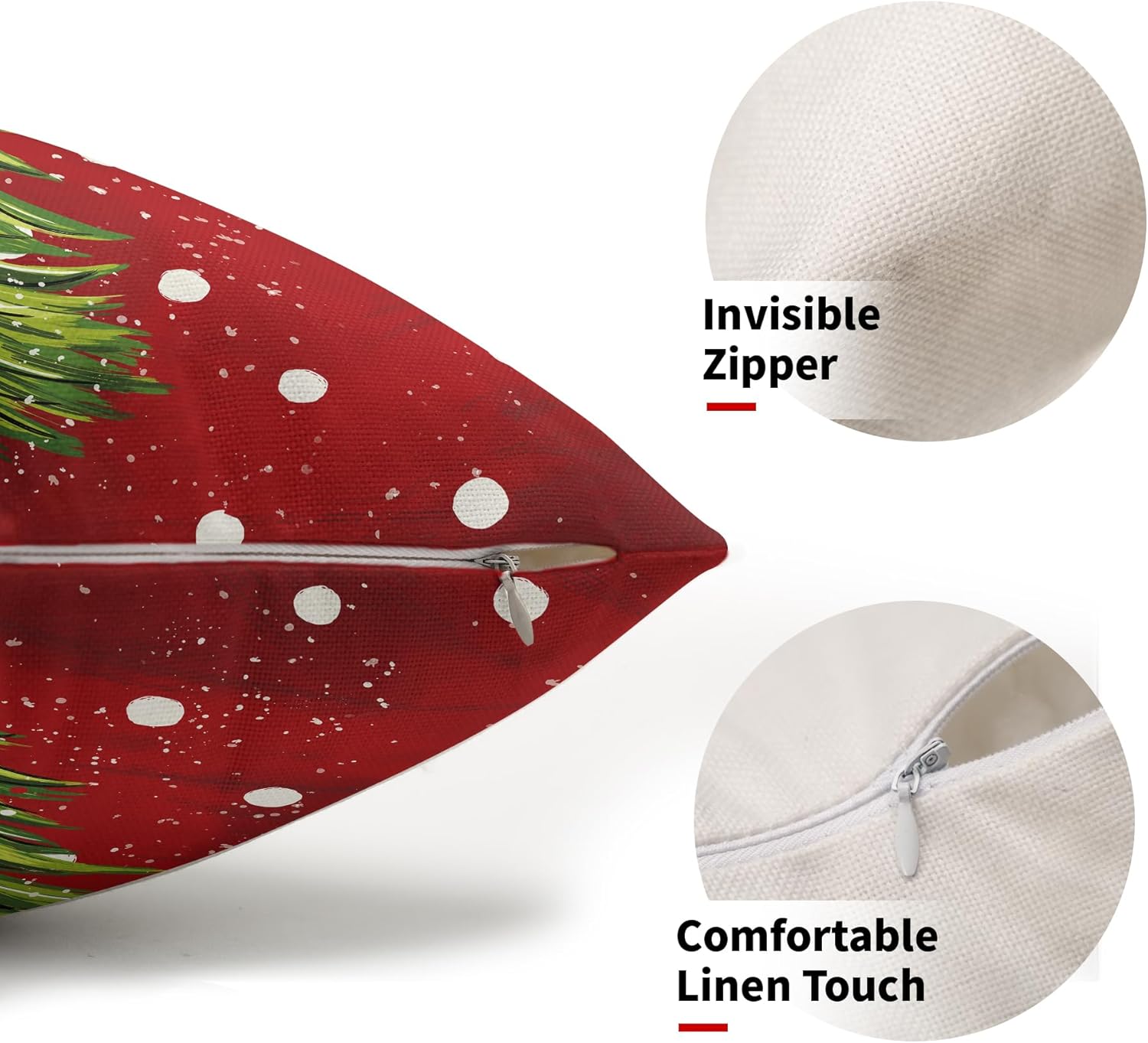 Juego de 2 fundas de almohada lumbares rojas de Navidad de 12 x 20 pulgadas, fundas de almohada rectangulares de árbol de acuarela de Navidad,