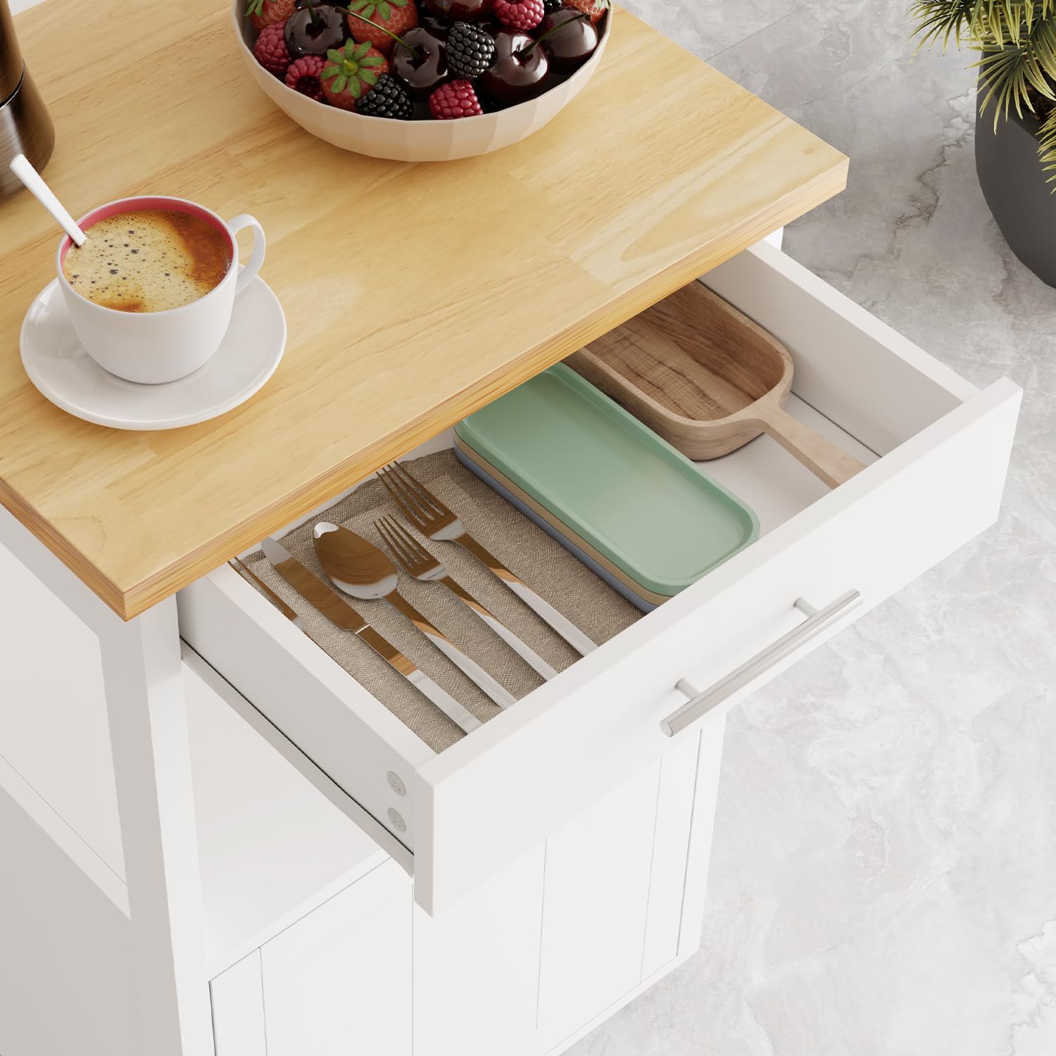 SUNLEI Isla de cocina con armario de almacenamiento (blanco elegante, 22 pulgadas)