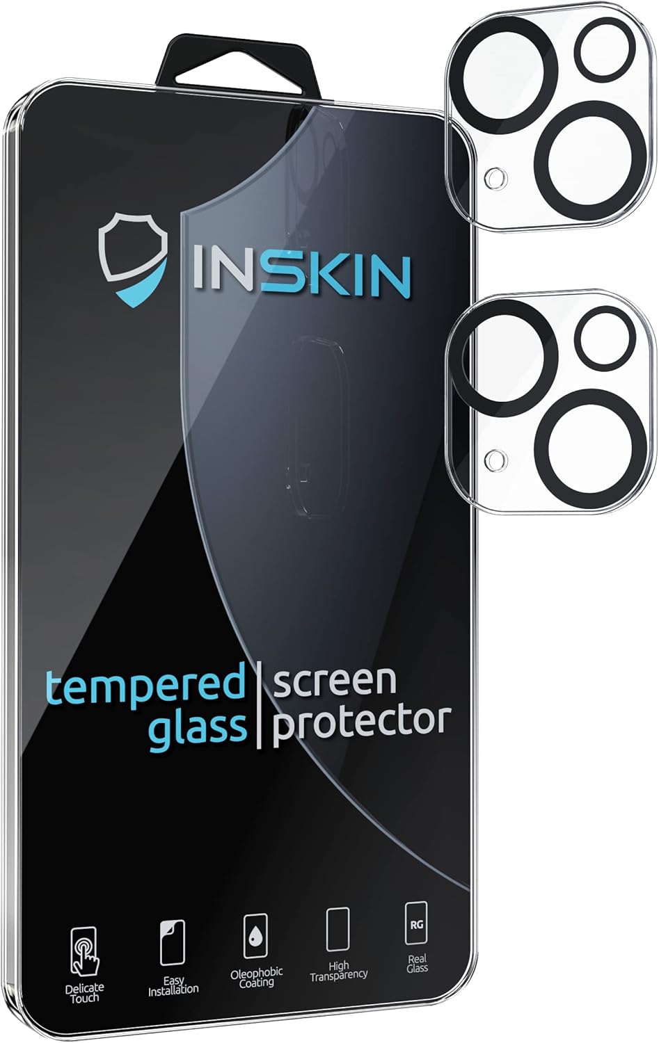 Inskin Protector de lente de cámara de vidrio templado, compatible con Apple iPhone 1313 Mini. Negro azabache, paquete de 2, borde 2.5D, dureza 9H,