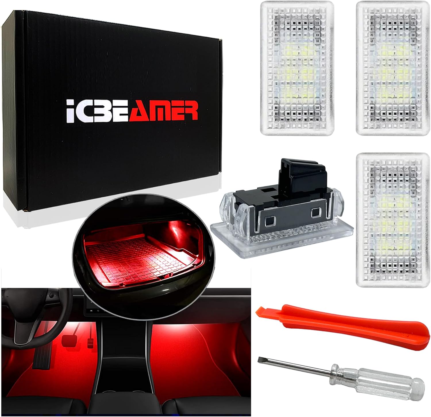 ICBEAMER Kit de luces LED interiores Tesla ultrabrillante, fácil de enchufar, con una herramienta de extracción de paneles. Se adapta al modelo 3,
