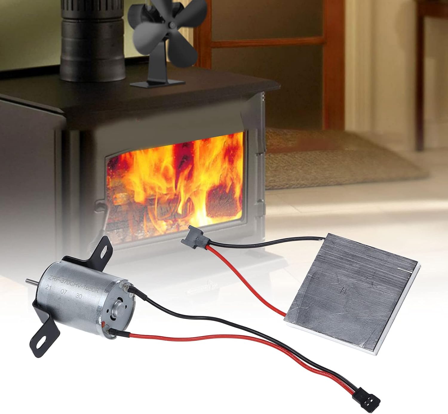 Zixyqol Piezas de reparación de ventilador de chimenea con alimentación térmica, motor de hoja de generador de ventilador de chimenea universal, kit