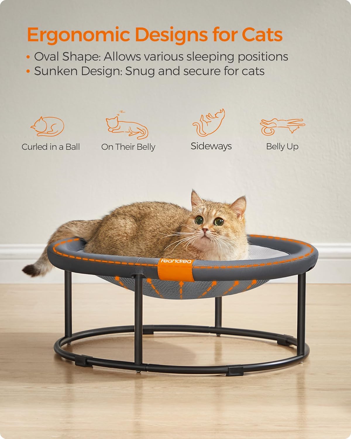 Feandrea Cama para gatos, hamaca para gatos, cama transpirable para perros pequeños con malla lavable extraíble, para mascotas que duermen hasta 20