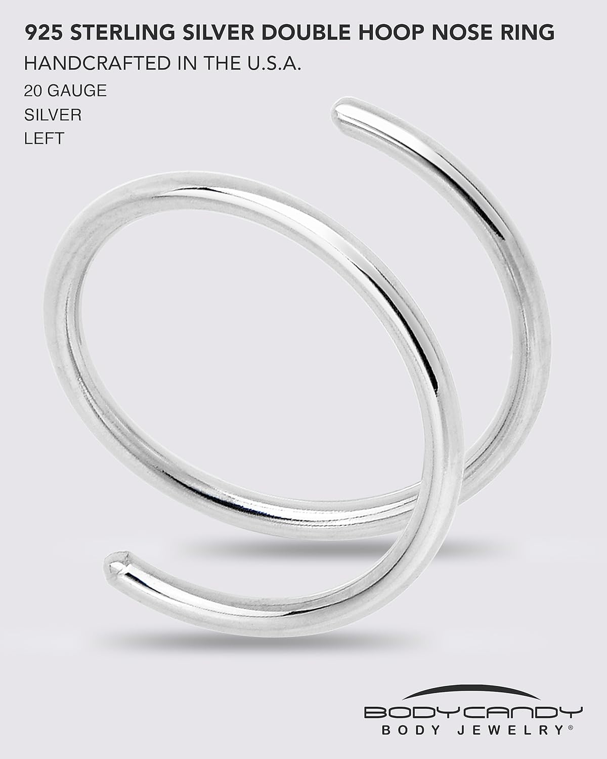 14k Gold Filled Double Hoop Nose Ring for Women and Men Hypoallergenic Spiral Nose Jewelry for Single Piercing Handmade in USA (Silver-20g, Left