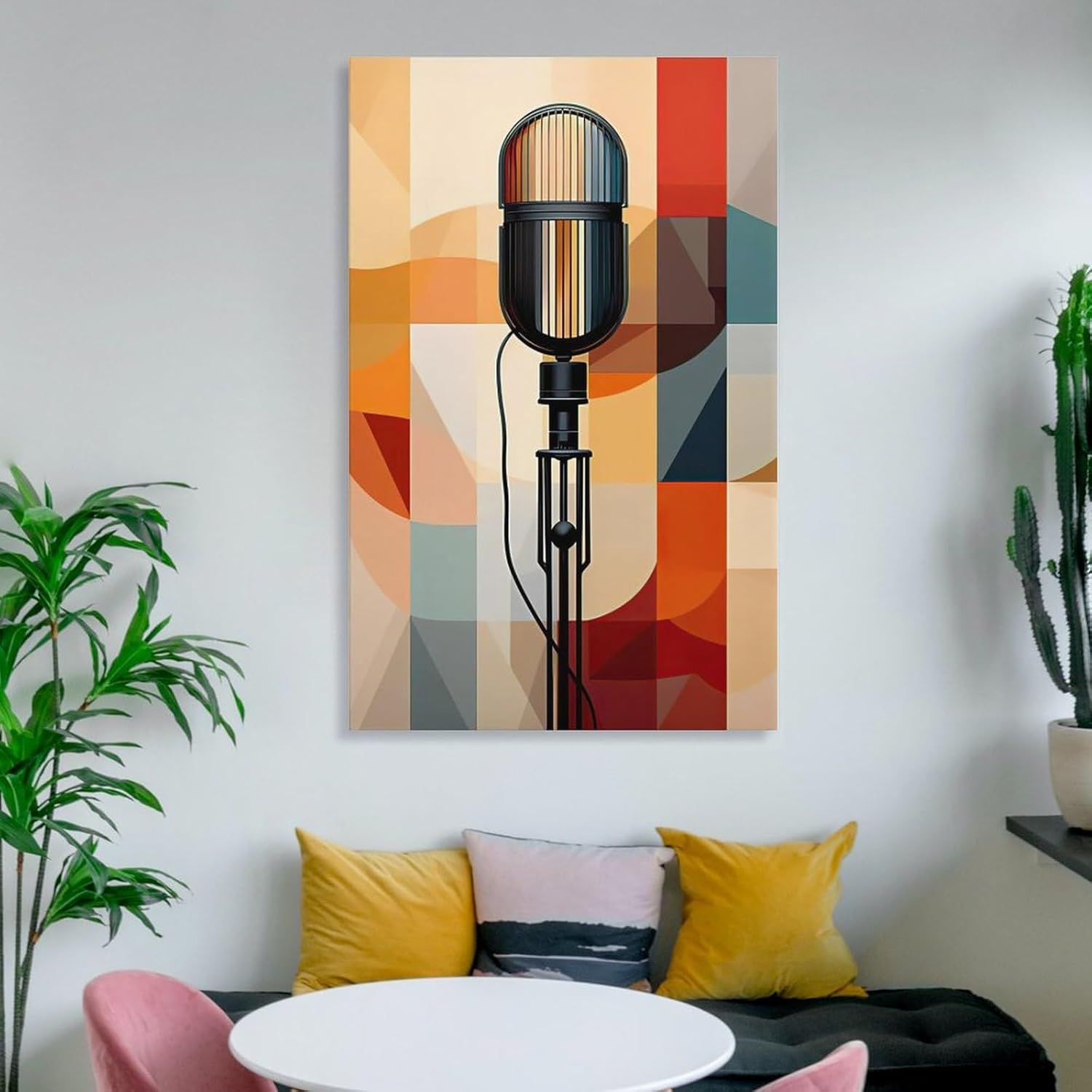 Pintura artística retro, póster abstracto con micrófono musical, para el hogar, dormitorio, sala de estar, lienzo de pared, cuadro P, lienzo de