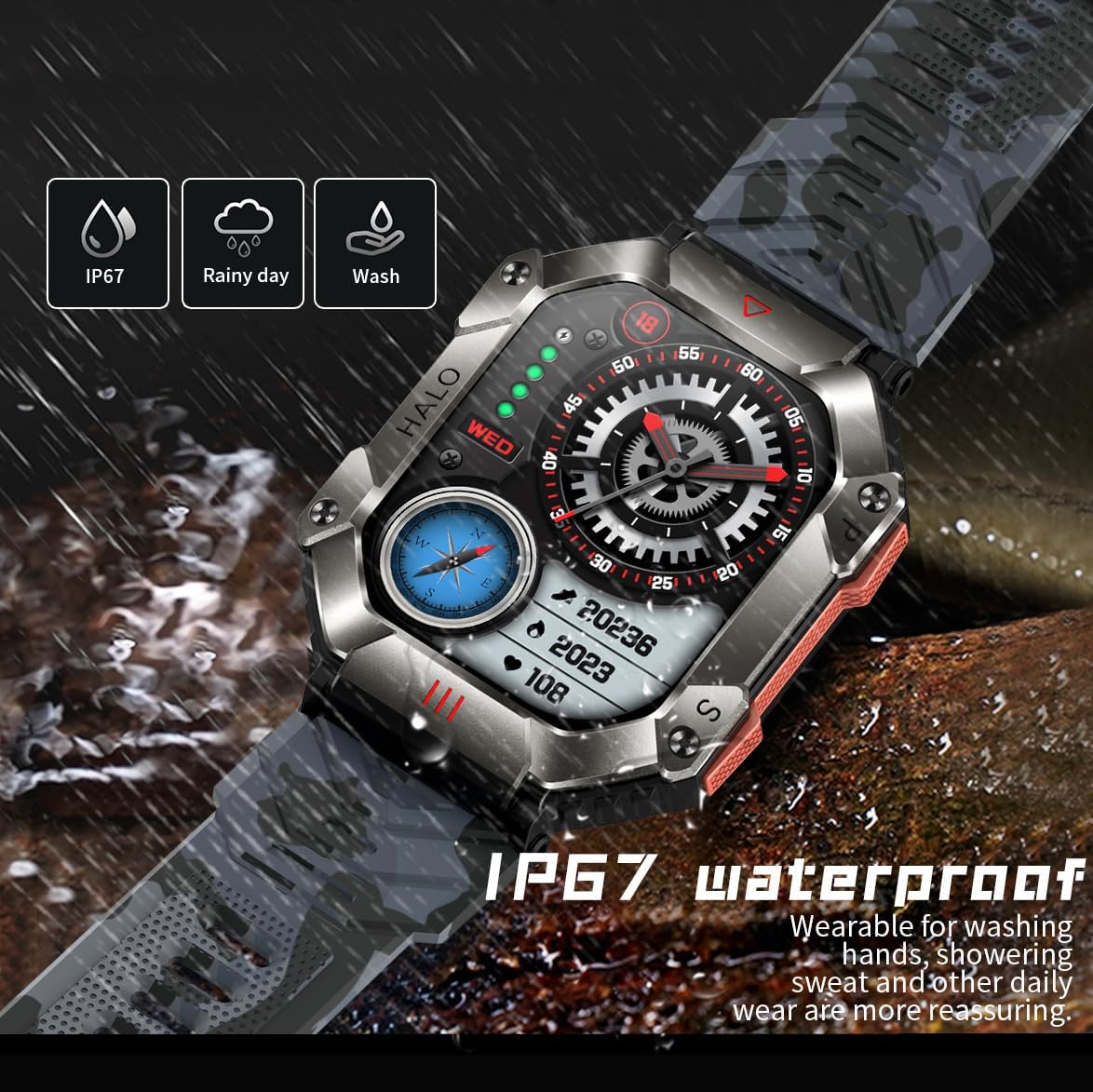 Relojes inteligentes militares para hombres (respuestahacer llamadas), reloj militar táctico, reloj inteligente para teléfonos Android e iOS con