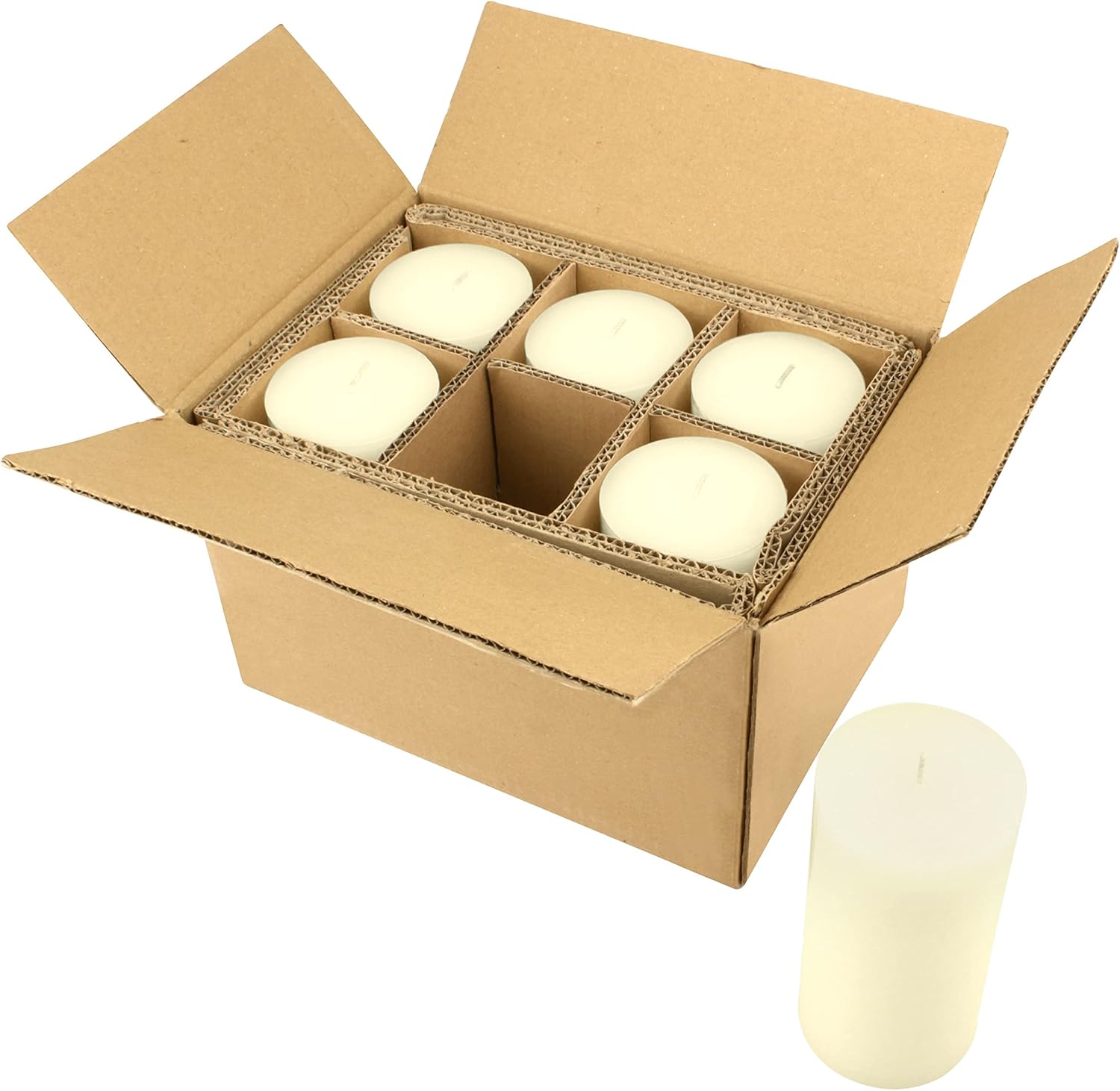 Stonebriar Velas altas de 3 x 6 pulgadas, 80 horas de duración, sin perfume, cera plana, marfil, paquete de 6