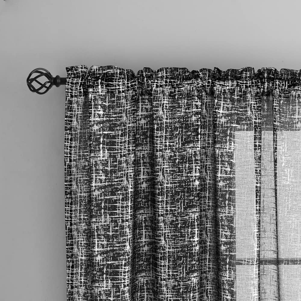 2 paneles de cortinas traslúcidas negras de 63 pulgadas de largo, con estampado de lámina plateada con purpurina para sala de estar, dormitorio,