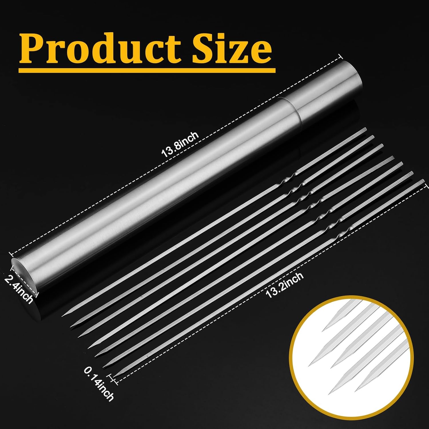 200 pinchos de metal para asar brochetas de acero inoxidable de 13.78 pulgadas para barbacoa, brochetas de parrilla reutilizables, tubo de