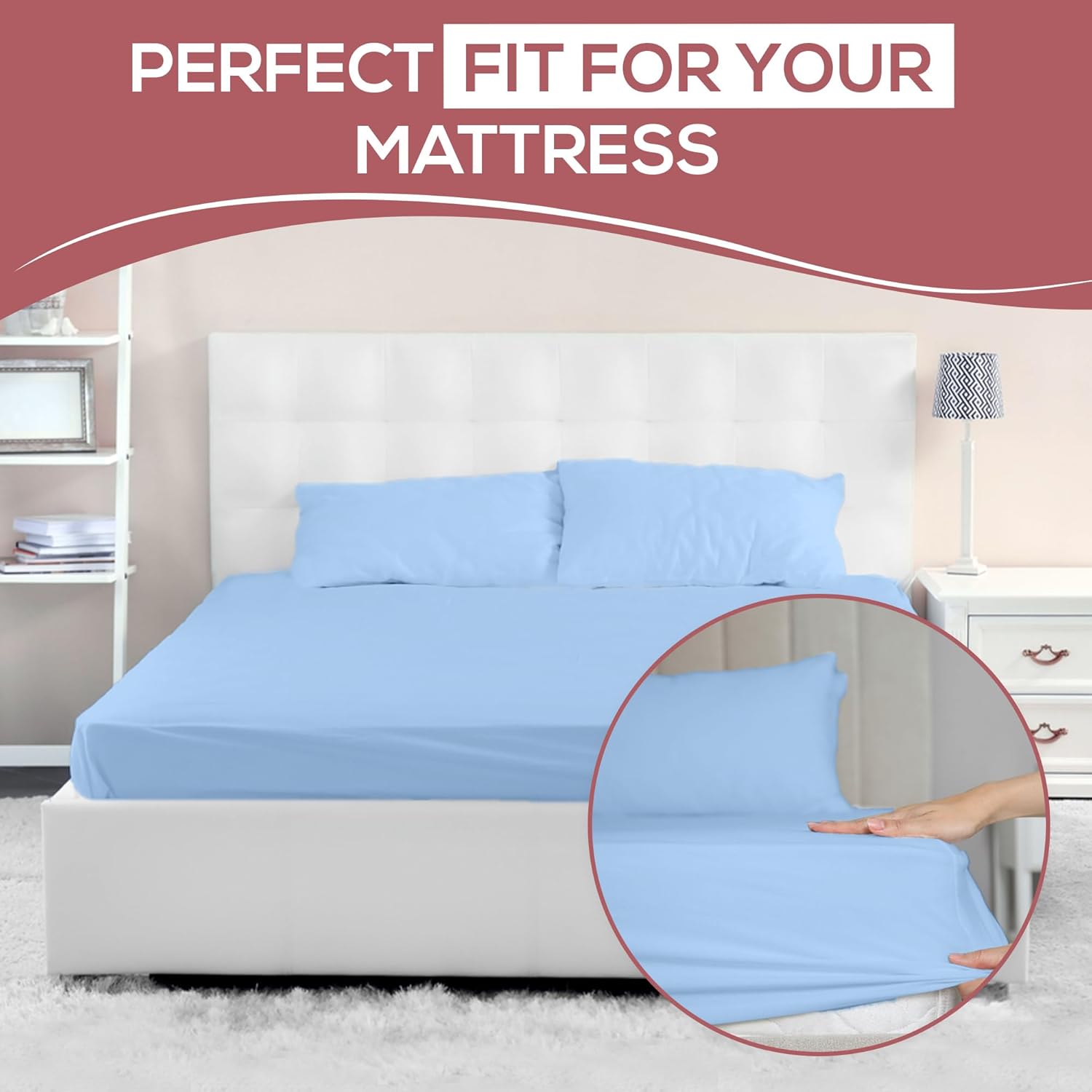 Superity Linen Sábana bajera ajustable de algodón que absorbe la humedad para un sueño transpirable, seco y cómodo. 200 hilos (azul)