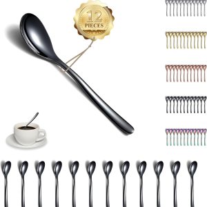 Kyraton Juego de 12 cucharaditas negras, cucharas de café de acero inoxidable, cucharas de spresso para el hogar, restaurante, hotel, fiestas, aptas Kyraton Juego de 12 cucharaditas negras, cucharas de café de acero inoxidable, cucharas de spresso para el hogar, restaurante, hotel, fiestas, aptas