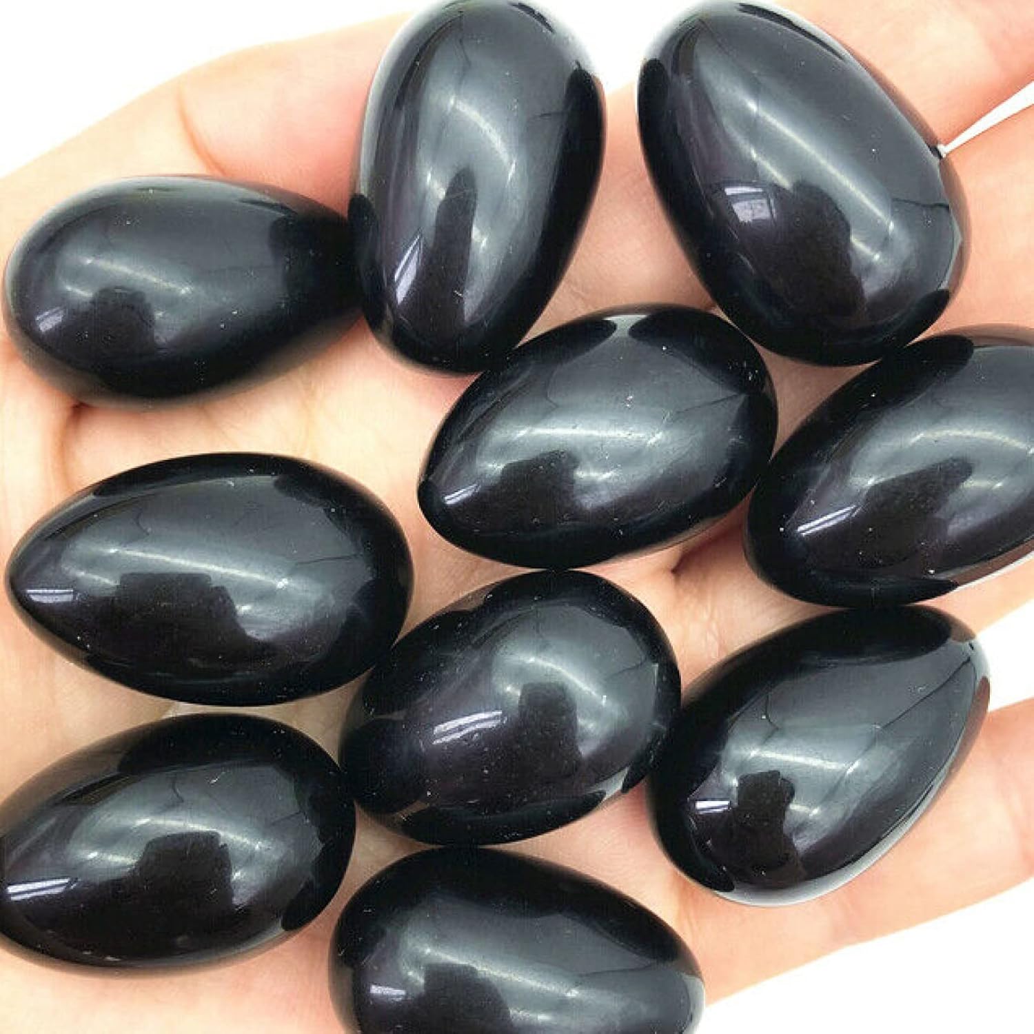 Huevos de piedras preciosas de cristal, piedra de cristal natural de obsidiana negra en forma de huevo de terapia de masaje de chakras, curación de