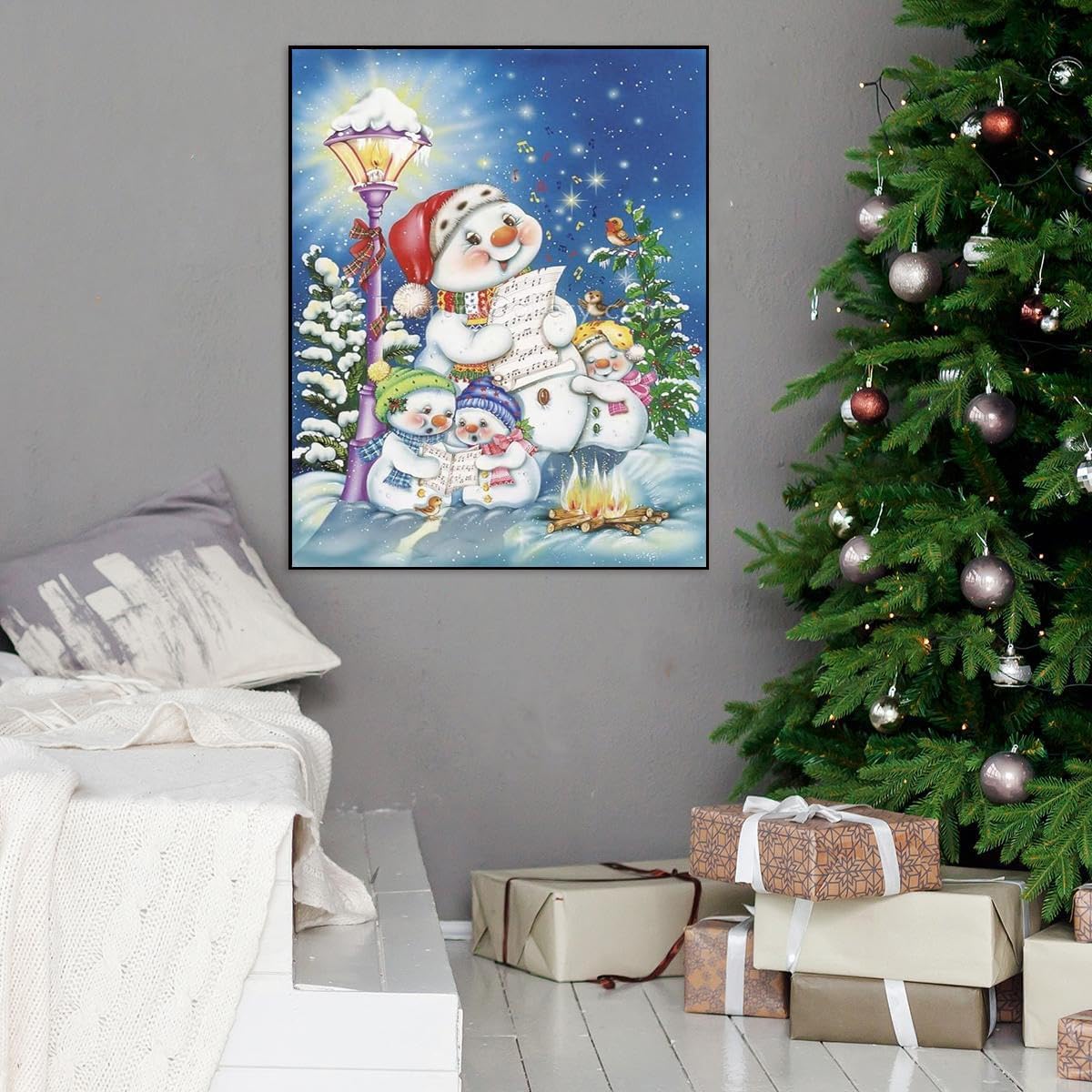 1tonine Kits de pintura de diamantes de Navidad para adultos, 5D, taladro completo, redondo, lindo, muñeco de nieve, kits de arte de diamantes para