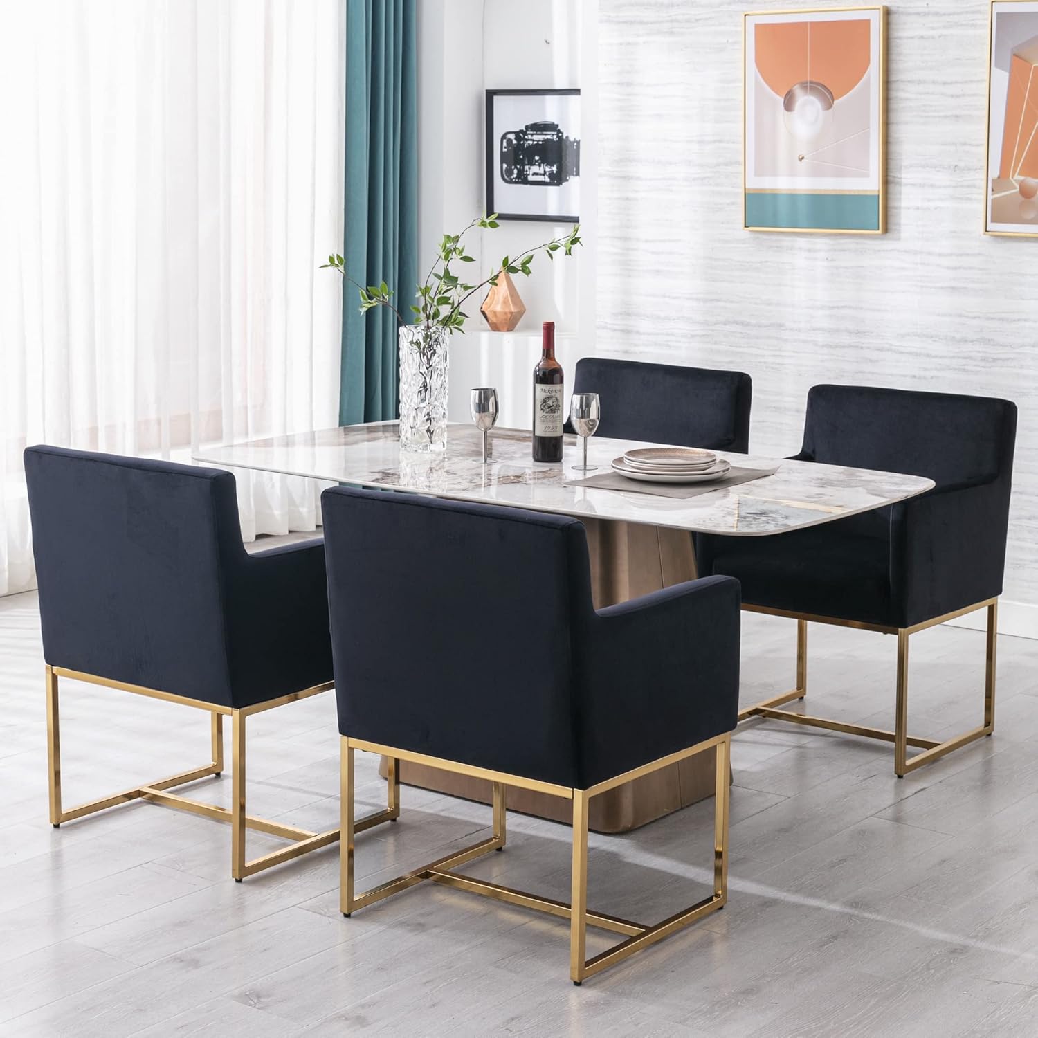 BESTANO – Juego de 2 sillas de comedor tapizadas de terciopelo con reposabrazos, sillones decorativos modernos de mediados de siglo, sillas modernas