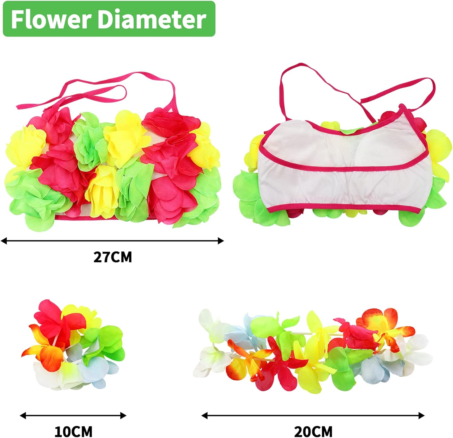 Disfraz hawaiano de baile de hula, 5 piezas para niñas