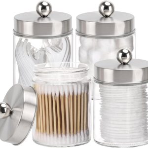 Tbestmax Dispensador de soporte de vidrio Qtip, recipientes de baño de 10 onzas, tarros de boticario con tapas de metal para hisopos de bolas de Tbestmax Dispensador de soporte de vidrio Qtip, recipientes de baño de 10 onzas, tarros de boticario con tapas de metal para hisopos de bolas de