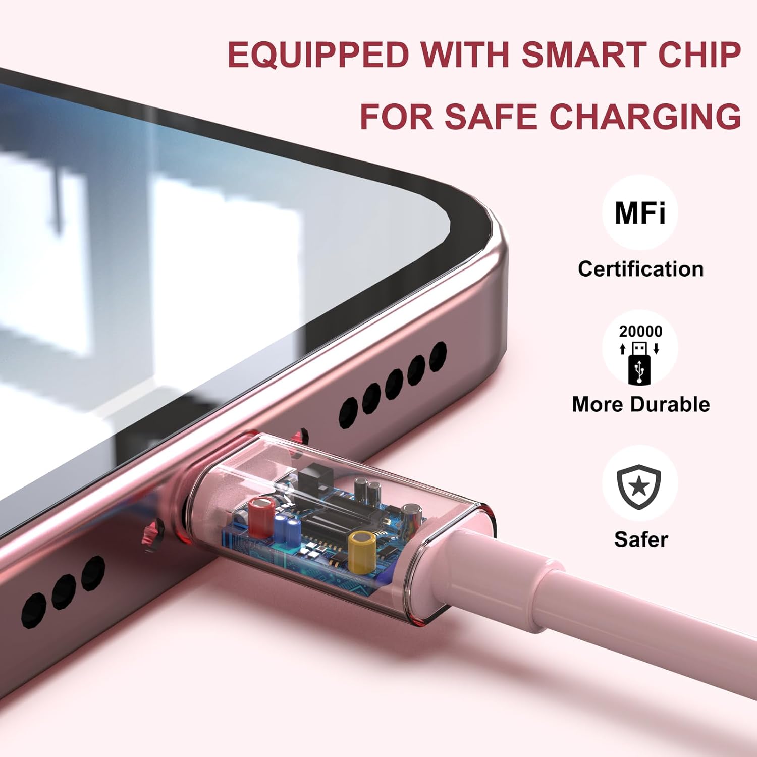 Paquete de 5 cargadores para iPhone certificado MFi, adaptador de bloque de cargador de pared USB de doble puerto con cable Lightning de 6 pies,