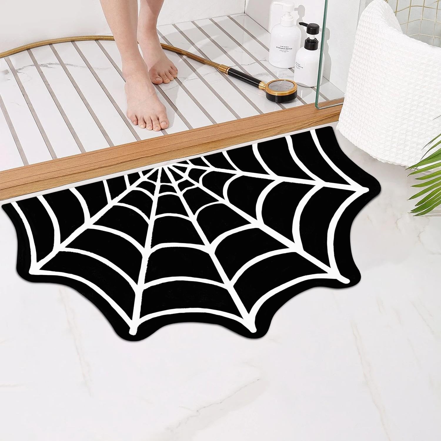 Alfombras de baño de Halloween para baño, tela de araña de Halloween, absorbente y antideslizante, bonita alfombra de ducha, lavable y suave para