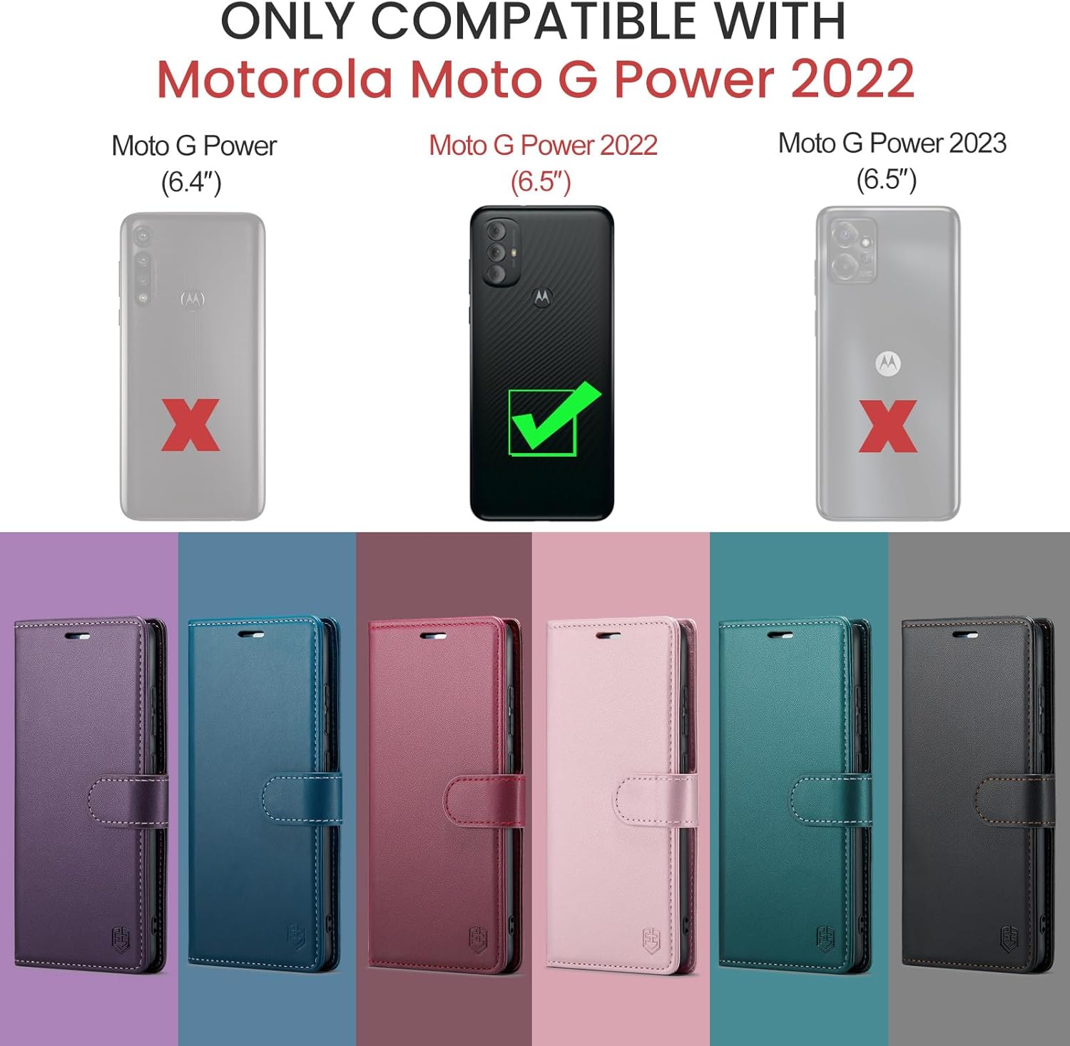 FLIPALM Funda tipo cartera para Moto G Power 2022 con bloqueo RFID, tarjetero de piel sintética, función atril, funda protectora a prueba de golpes