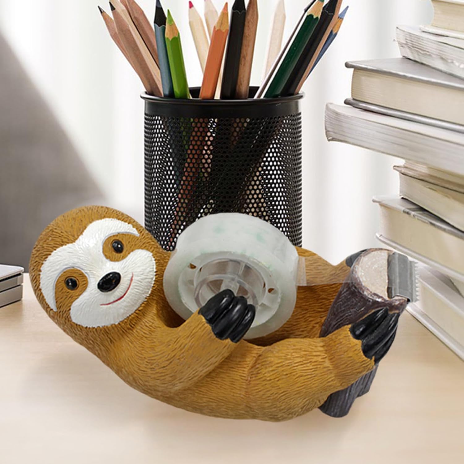 Dispensador de cinta perezosa  Soporte de rollo adhesivo  Cortador de cinta  Bonitos juegos de papelería y regalos lindos (perezoso)