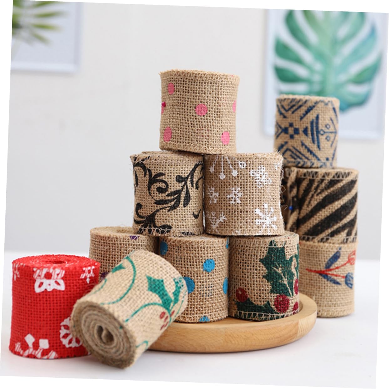 COHEALI 4 cintas de tela de Navidad, cinta de yute, lazo de regalo de Navidad, lazo de envoltura de Navidad, cinta de yute de Navidad, cinta de