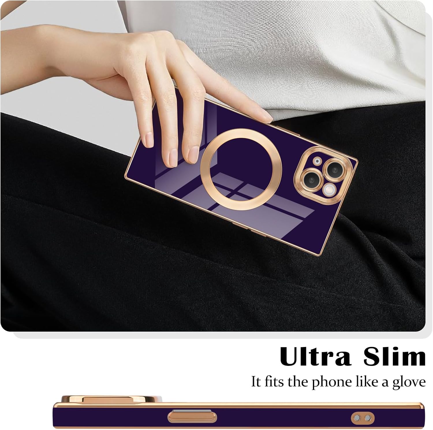 Funda magnética para iPhone 13, funda cuadrada con borde chapado de lujo con MagSafe para mujeres y hombres, TPU suave, antiarañazos, a prueba de