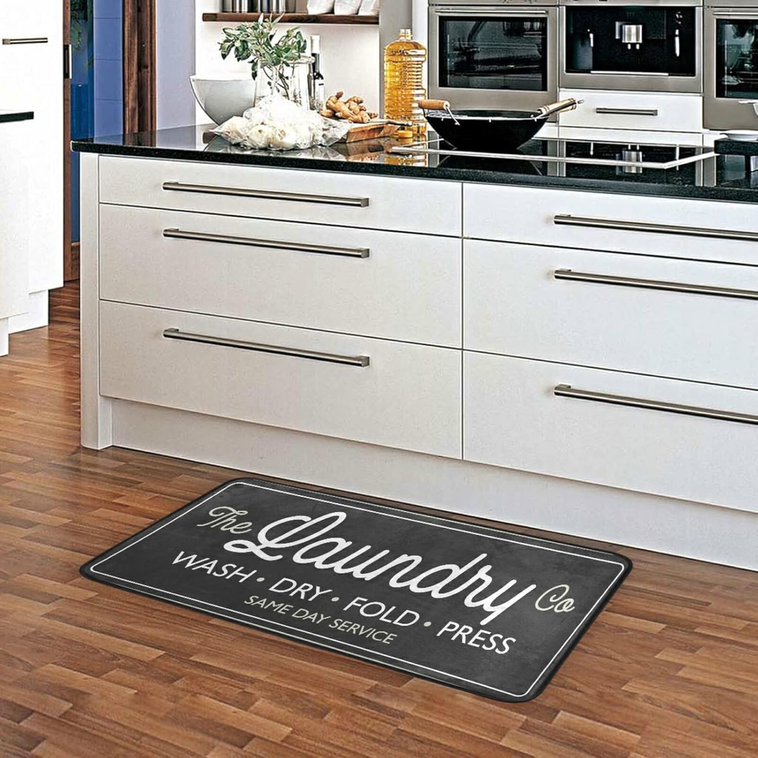Alfombra de pasillo de lavandería de granja, antifatiga, color negro, antideslizante, lavable, alfombra para el piso de la cocina del hogar, 39 x 20