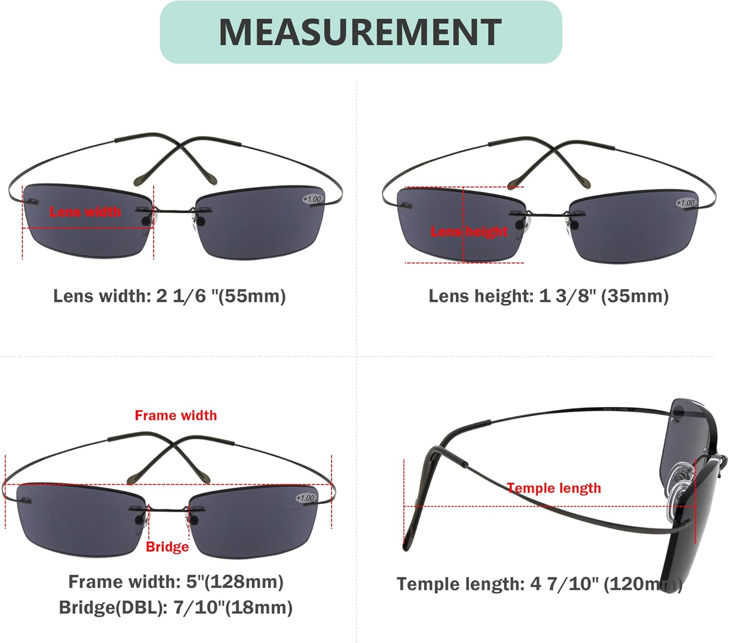 Gafas de lectura sin marco Eyekepper, en titanio, para lectores hombres y mujeres, 1